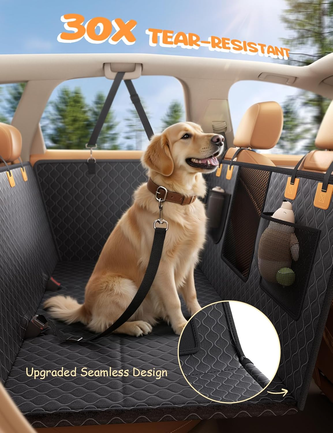 Lamicall Dog Car Seat Cover for Back Seat - [Upgraded Anti-Ripped] Back Seat Extender for Dogs Hard Bottom, Waterproof Dog Hammock for Car with Mesh Window, Pet Backseat Protector SUV & Small Truck L image number 3