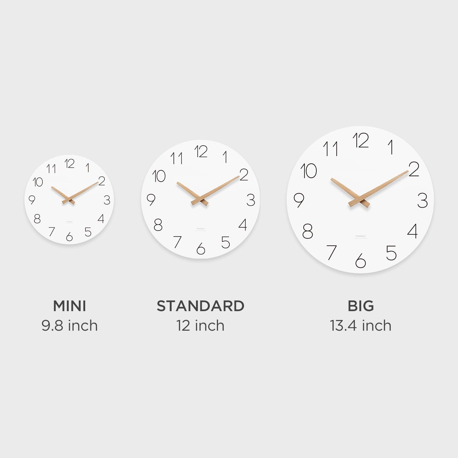 Mooas Flatwood Big Wall Clock, 13" Wood Non-Ticking Sweep Movement Decorative Battery Operated Wall Clock for Home Living Room Kitchen Bedroom Office School Hotel