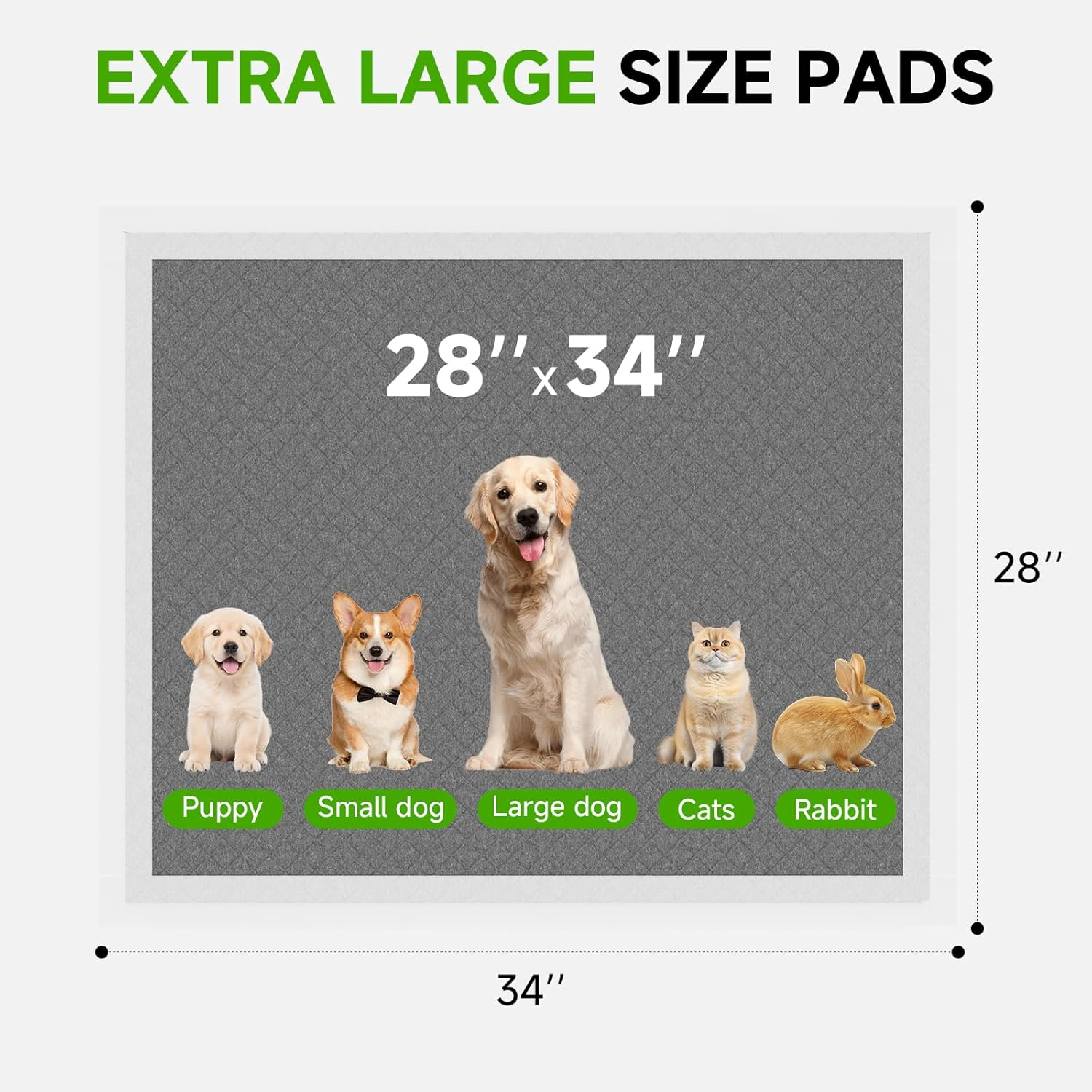 Charcoal Puppy Pads 28X34 Inches Extra Large Dog Pee Pads Odor-Control & Leak-Proof Disposable Pet Training Black New Edge-Wrapping Thicken Potty Pad for Dogs, Cats, Rabbits image number 4