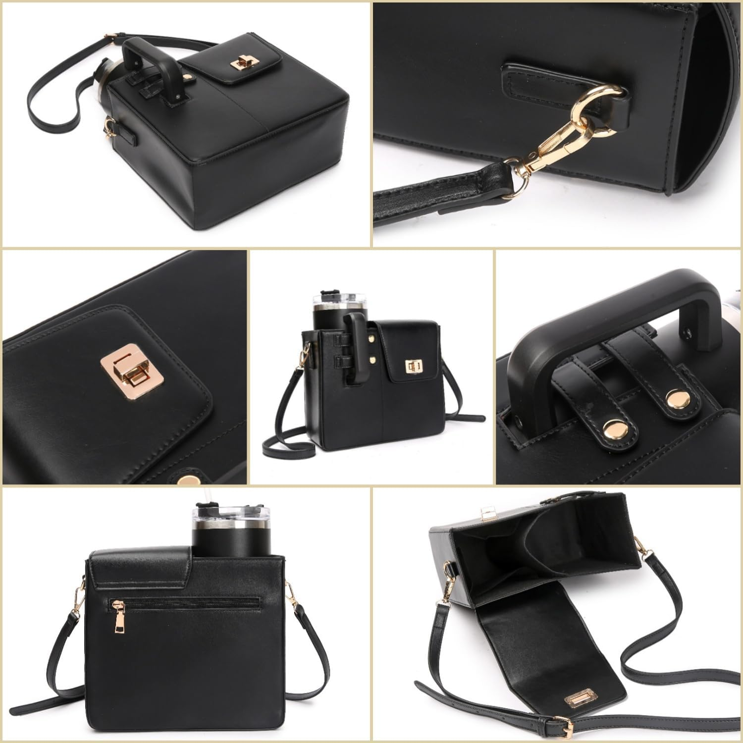 Taicols Water Bottle Bag Crossbody,Water Bottle Carrier Bag for Stanleys Cup,Pu Cup Bag with Adjustable Shoulder Strap,Water Bottle Holder Crossbody, Portable Crossbody Water Cup Storage Bag - Pink image number 2