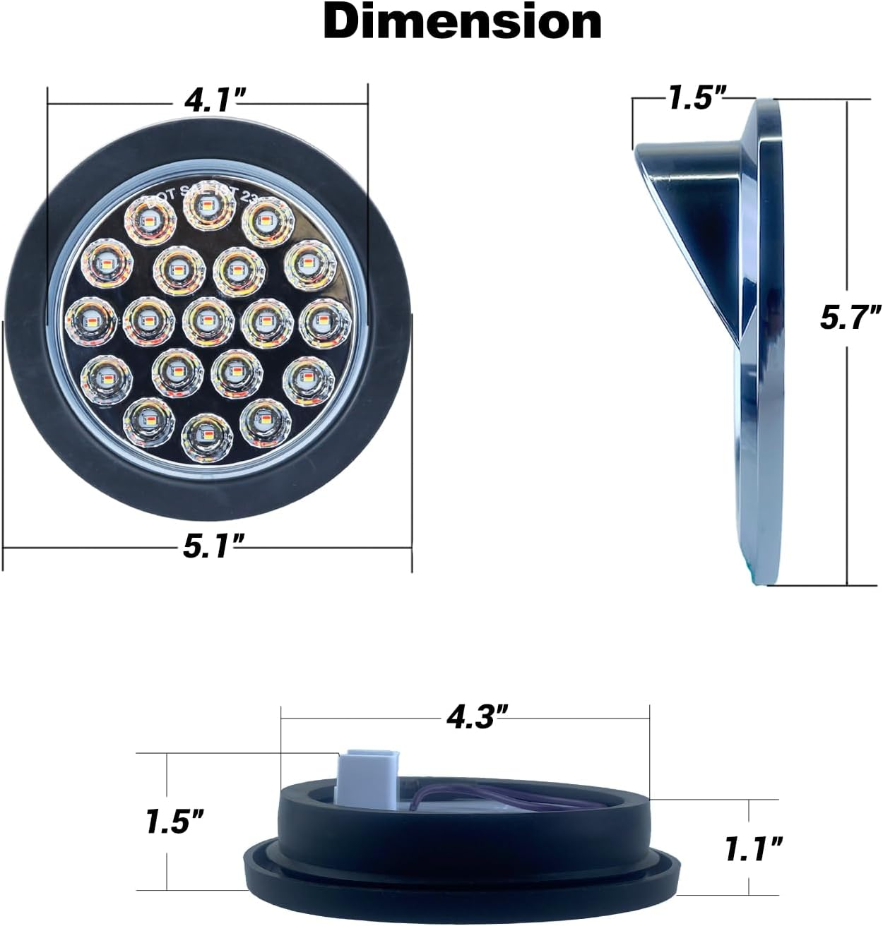 Xtraglow 4 Inch round Dual Revolution LED Tail Lights Red Stop Turn Tail Lights and White Backup Reverse Lights Kit for Truck Trailer RV Jeep with Rubber Grommet Chrome Plated Brim IP67 Waterproof image number 4