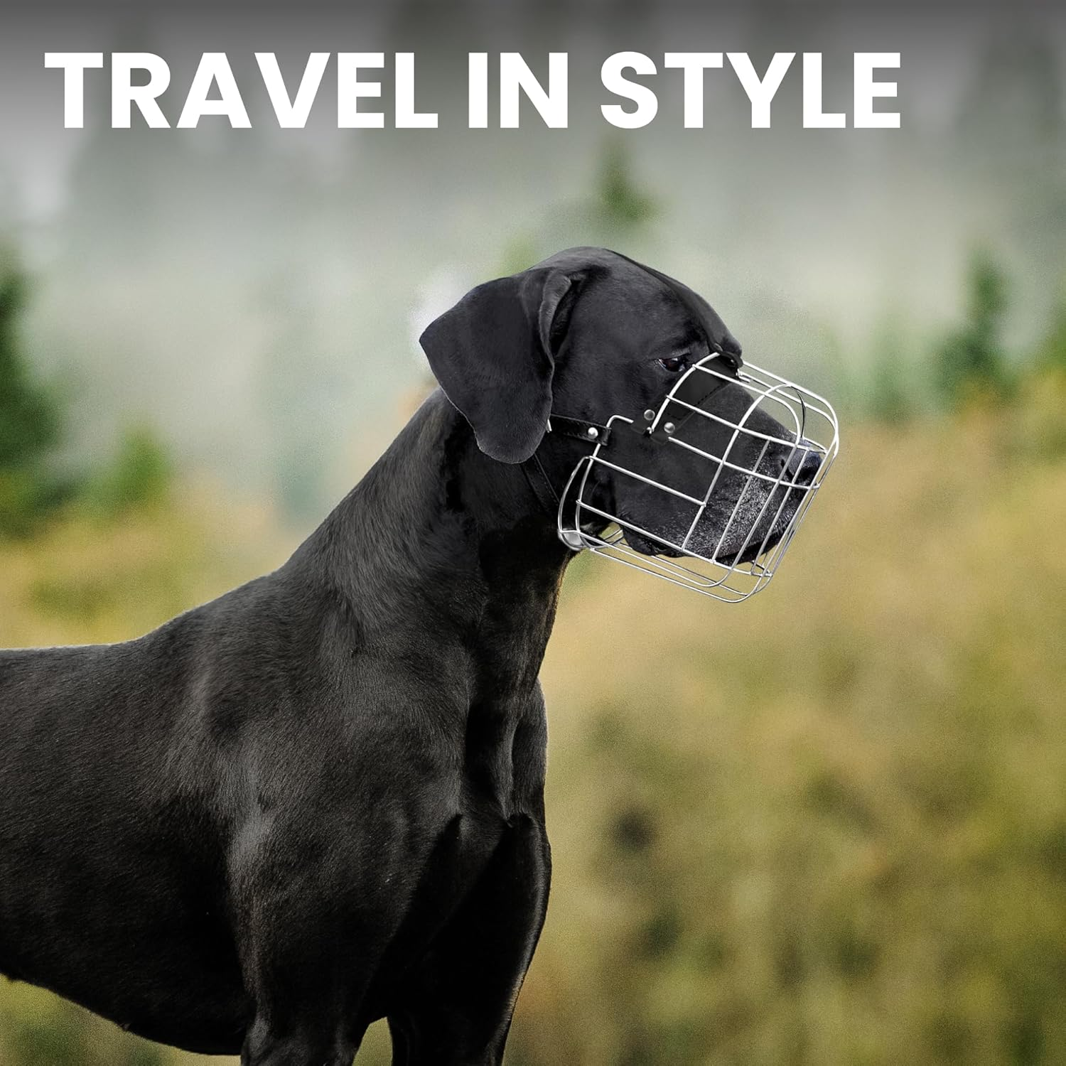 Bronzedog Metal Wire Basket Dog Muzzle Great Dane Mastiff Leather Adjustable Muzzles for Large Dogs (XL) image number 5