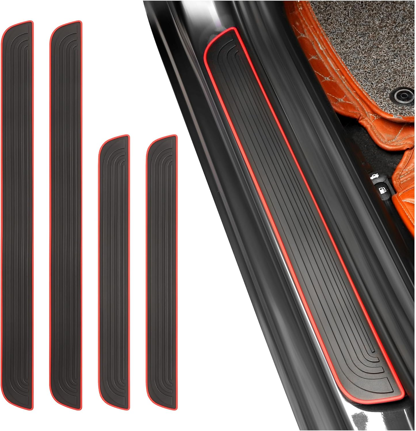 4PCS Car Door Sill Protector,Anti-Scratch & Waterproof Car Door Sills Scratch Protection,Universal Car Exterior Accessories Automotive Door Entry Guard for Car,Truck,Suv (Black Red, Width 1.96")