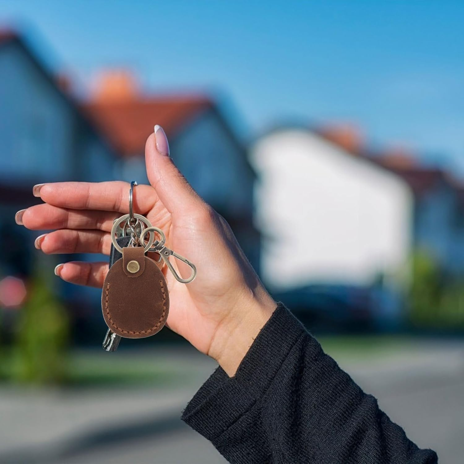 CTIRCHIU 3Pcs Vintage PU Card Holder Keychain for Women Handmade Access Card Case with Key Ring Smooth Touch for NFC Key Fob Office and Residential Use image number 6