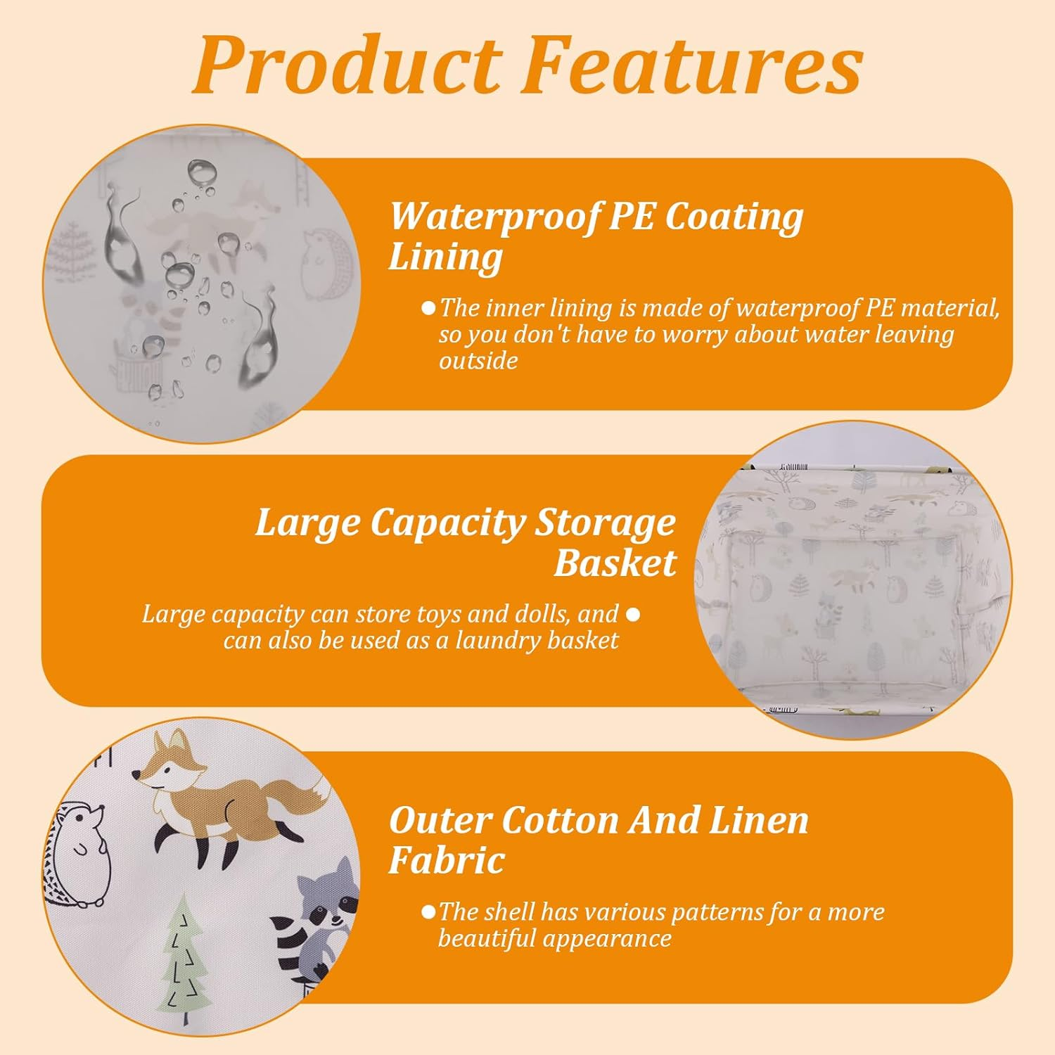 Awobepl 3 Pack Collapsible Storage Baskets, Foldable Fabric Organiser Bin with Handles for Baby Clothes, Nappies, Toys, Rectangular Laundry Hamper for Nursery, Bedroom, Bathroom (Animal) - Bow Tie image number 7