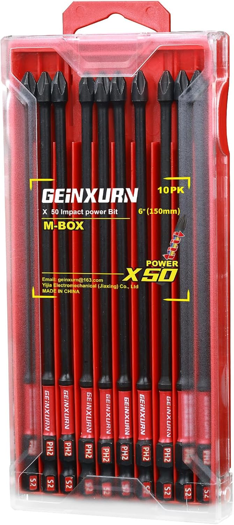 Impact Tough 6 In. #2 Phillips Screwdriver Bits Set,10 Pack Magnetic D2 Steel Long Cross PH2 Power Driver Bits with Storage M-Box image number 1