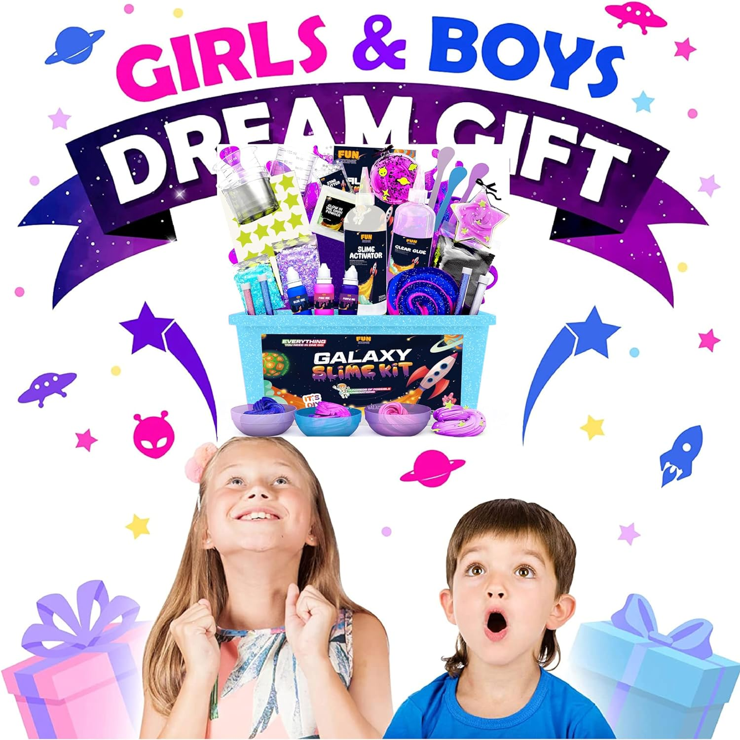 The Fun Zone Galaxy Slime Making Kit with Glow in the Dark Stars to Make Glitter Galactic Slime! Slime Kits for Girls and Boys image number 5
