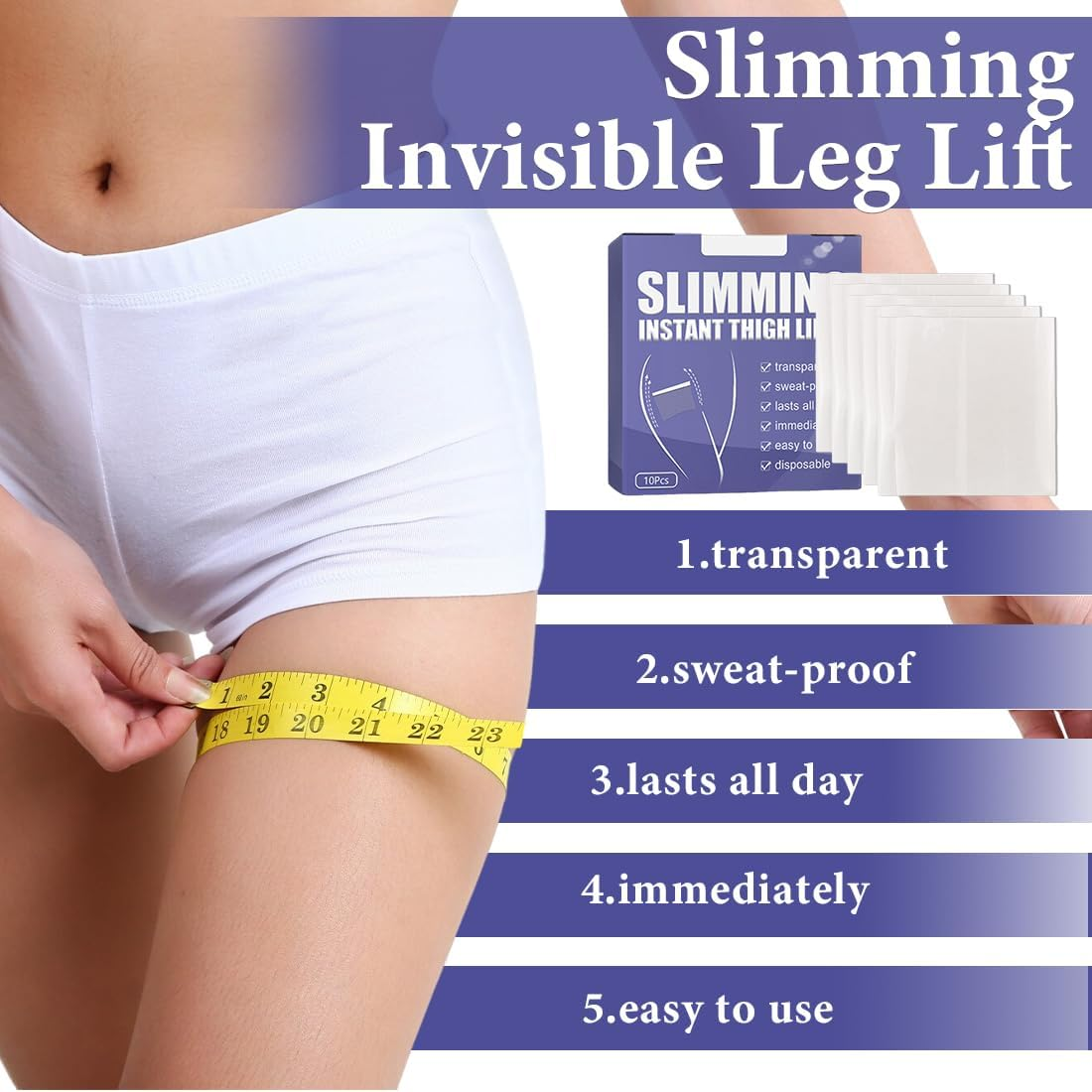 Pack of 20 Cellulite Patches Instant Thigh Lifting Body Tape Transparent Adhesive Strips Thigh Tightening up Tape Skin Thigh Lift Tape, Stretch Instant Cellulite Saggy Skin image number 6