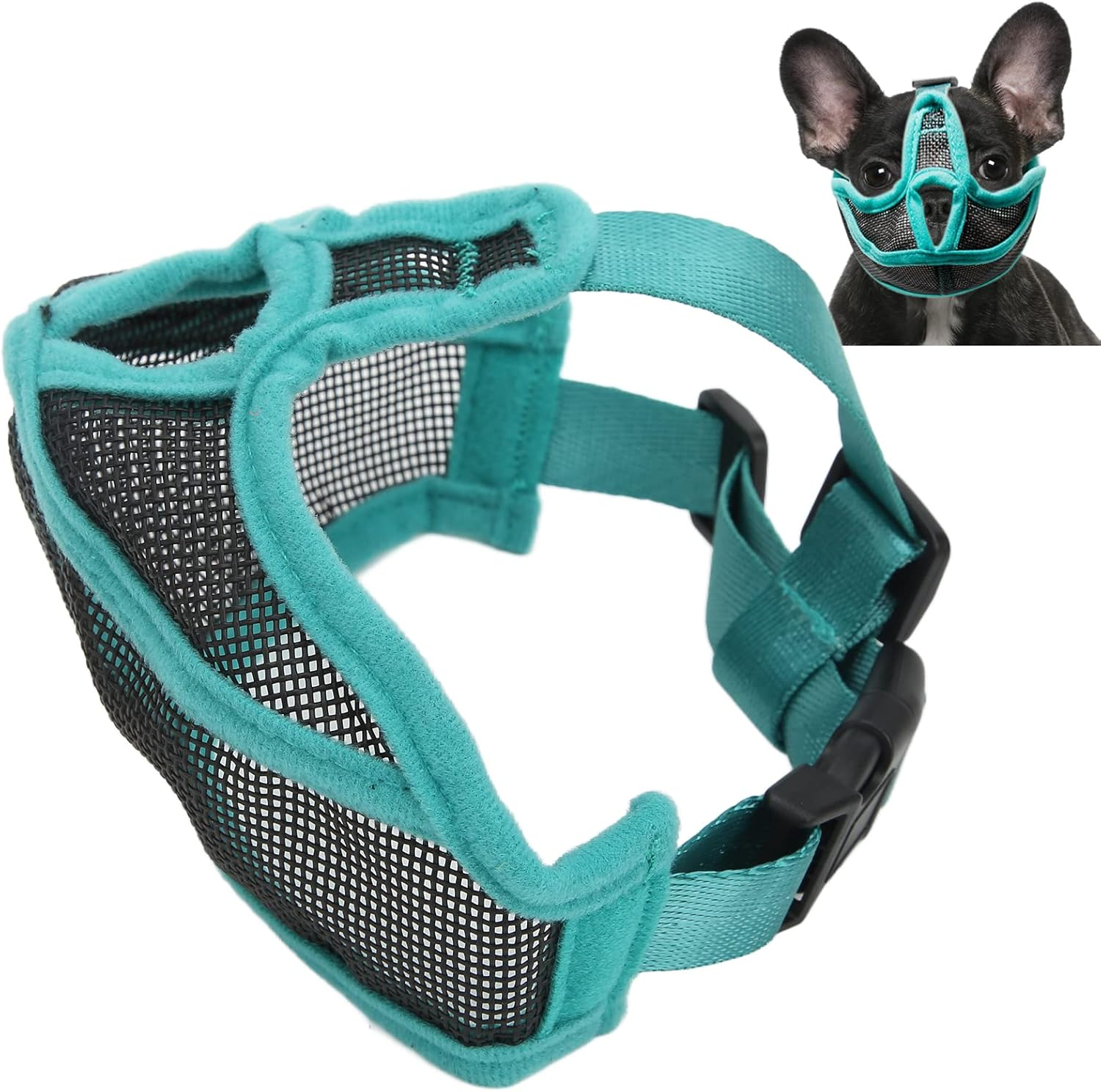 Short Snout Dog Muzzle, French Bulldog Adjustable Straps Full Breathable Mouth Mesh Smoother Soft Edge anti Biting Chewing Barking Training Grooming Mask Flat Faced Tongue Out Design Pet Supplies(L) image number 5