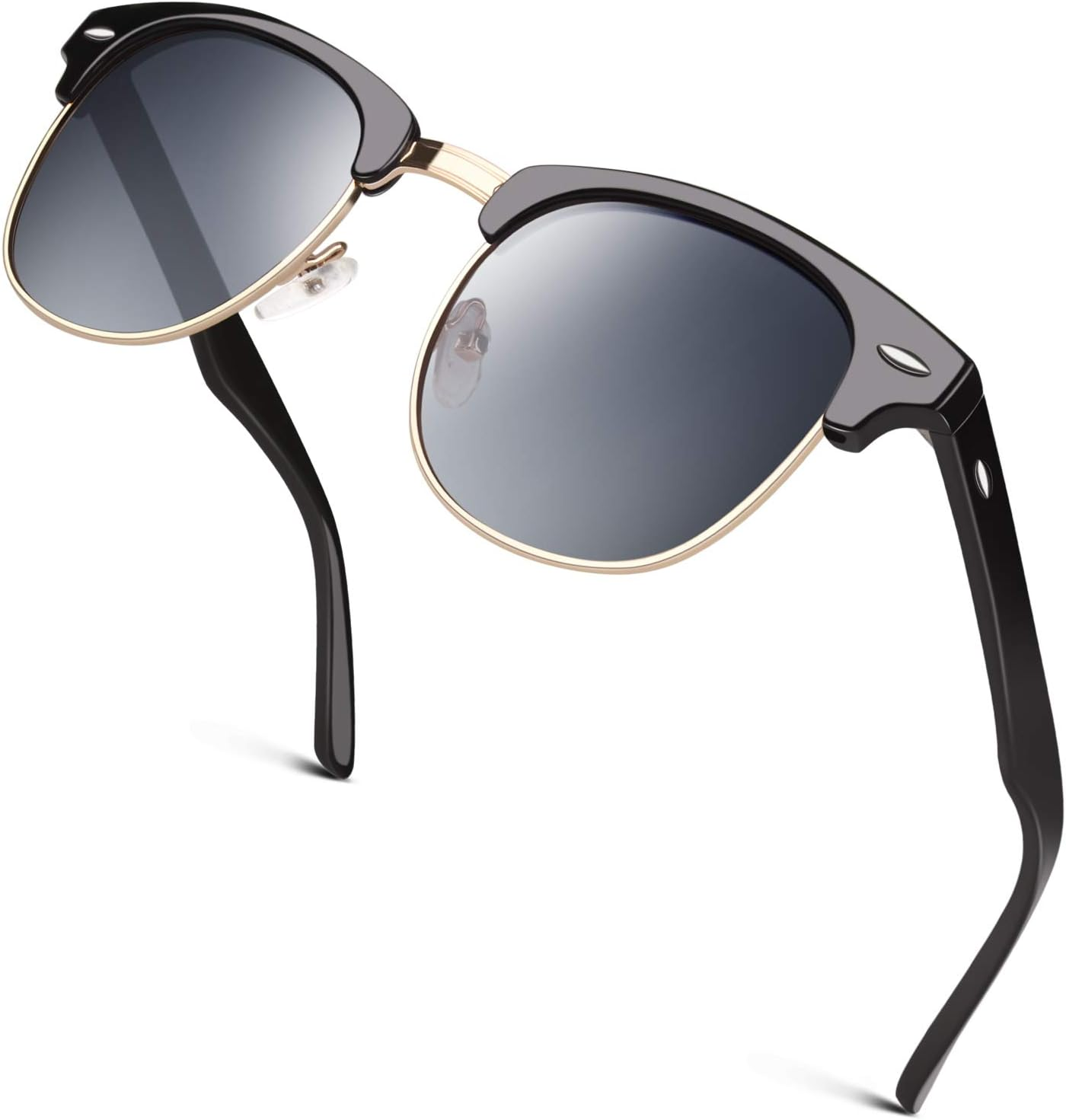 GQUEEN Classic Horn Rimmed Semi Rimless Polarized Sunglasses for Men Women GQO6