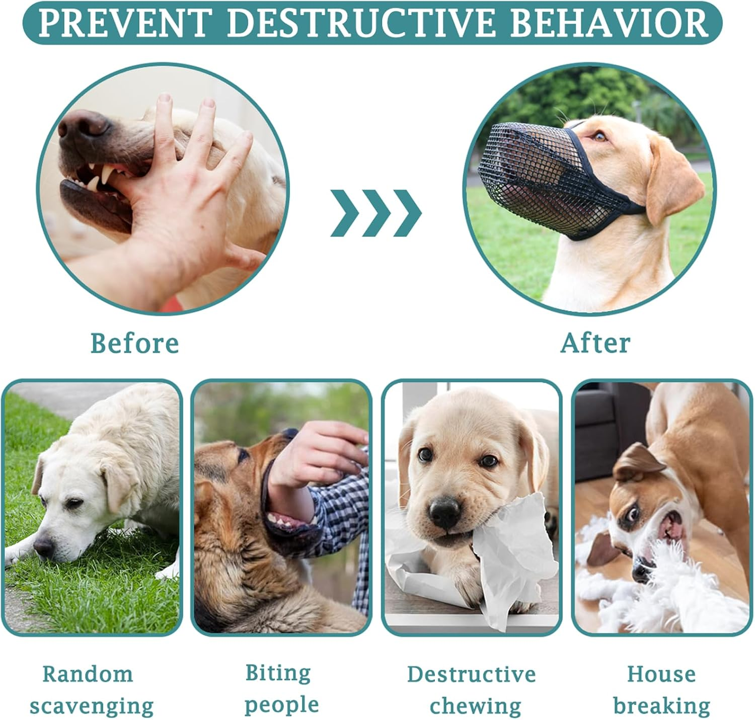 Dog Muzzle, Soft Mesh Covered Muzzles for Small Medium Large Dogs, Poisoned Bait Protection with Adjustable Straps, Prevent Biting Chewing and Licking (XL) image number 4