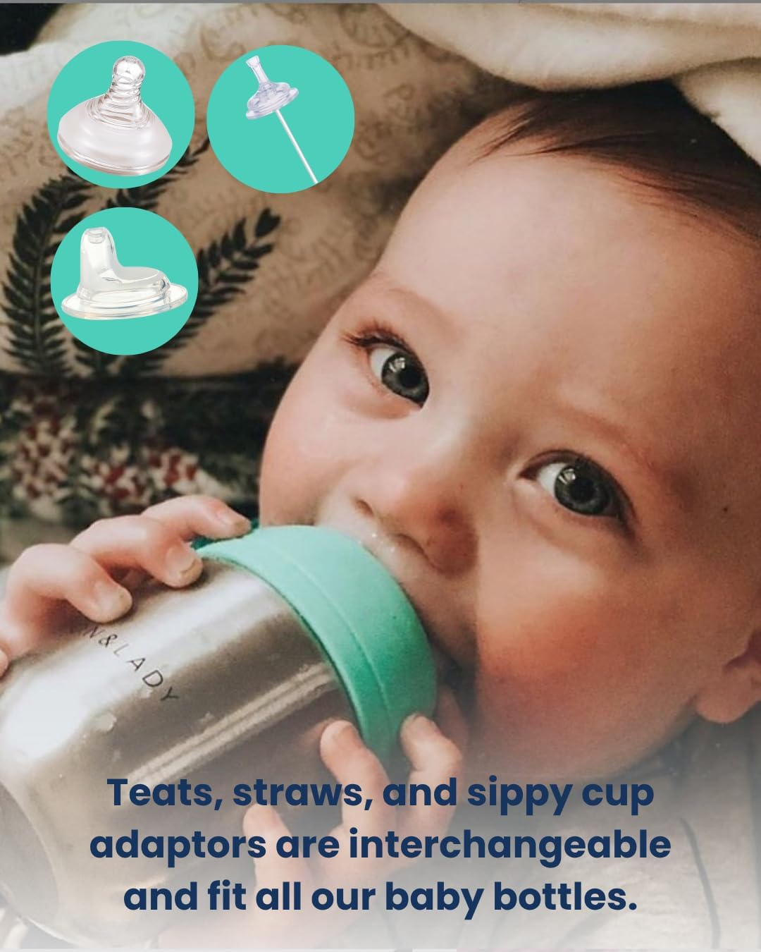 Lion & Lady 18/8 Stainless Steel Baby Bottle - 350Ml (Mint) - French Navy image number 2