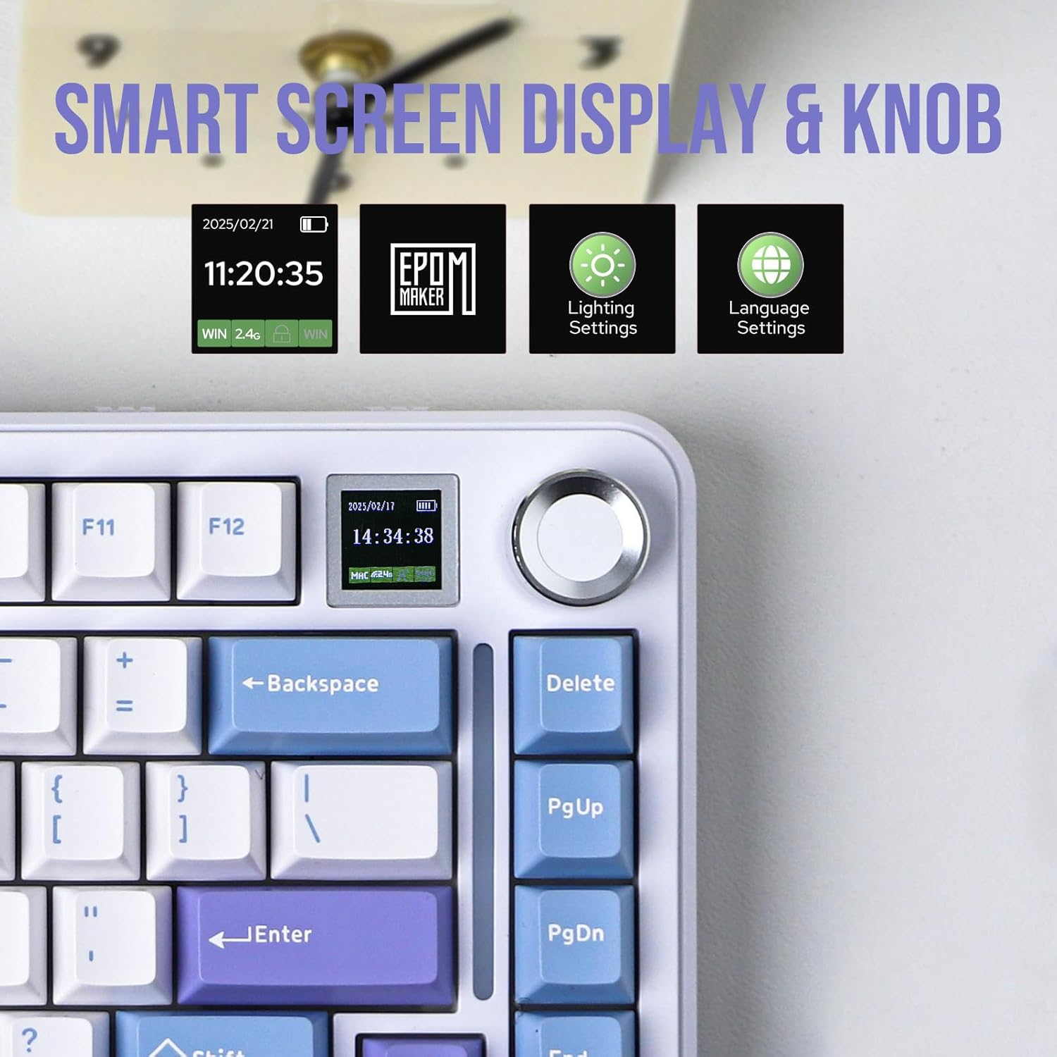 EPOMAKER Cypher81 75% Mechanical Keyboard with TFT Screen & Knob, Type-C/Bt/2.4G Wireless Gaming Keyboard, Cushioned Gasket-Mount Keyboard with RGB Backlight for Pc/Mac (Wisteria Linear Switch) image number 1