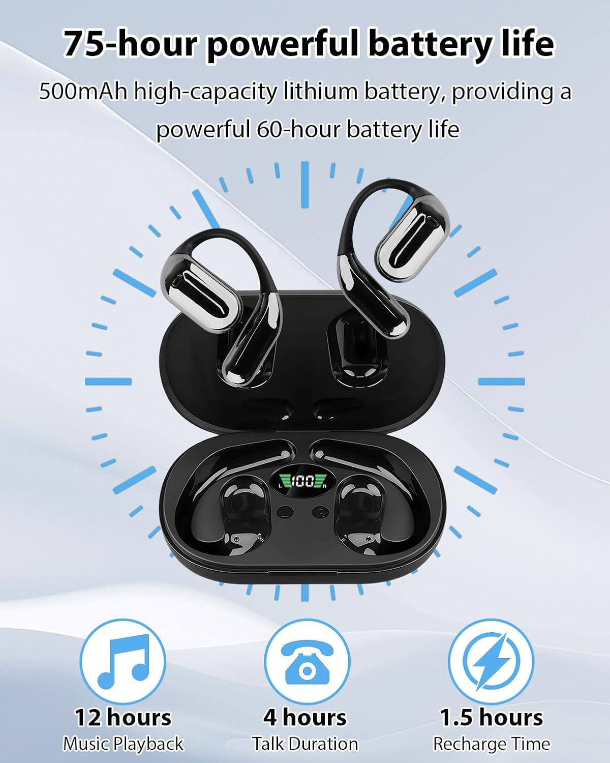 AI Translation Earbuds Real Time, Open Ear Wireless Headphones with 144 Languages & Accents Support, 13Mm Dynamic Driver for Immersive Sound, Compatible with Ios and Android for Travel & Business image number 1