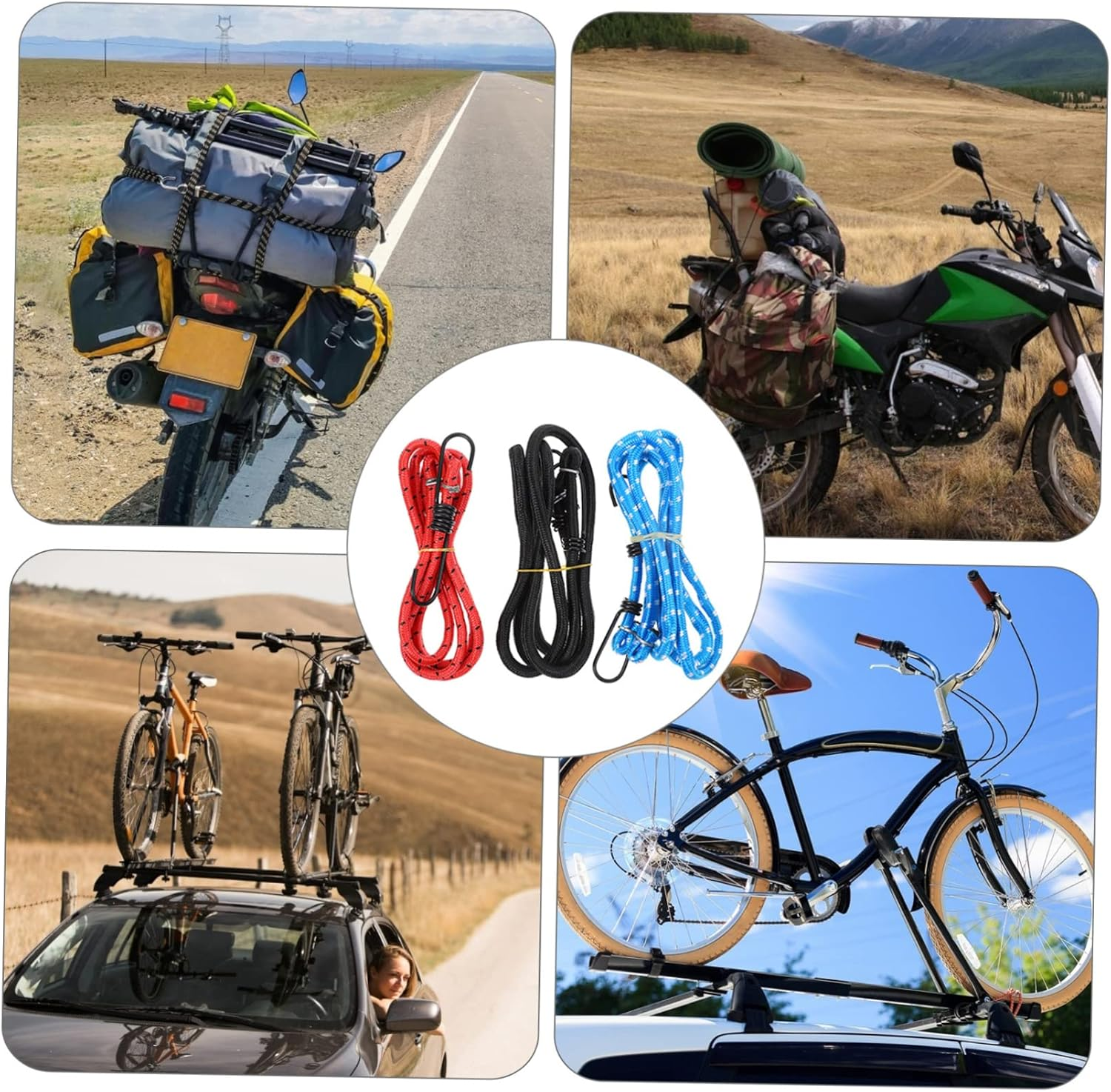 KOMBIUDA 3Pcs Bike Luggage Strap Elastic Telescopic Rope Retractable Drawstring Rope Straps