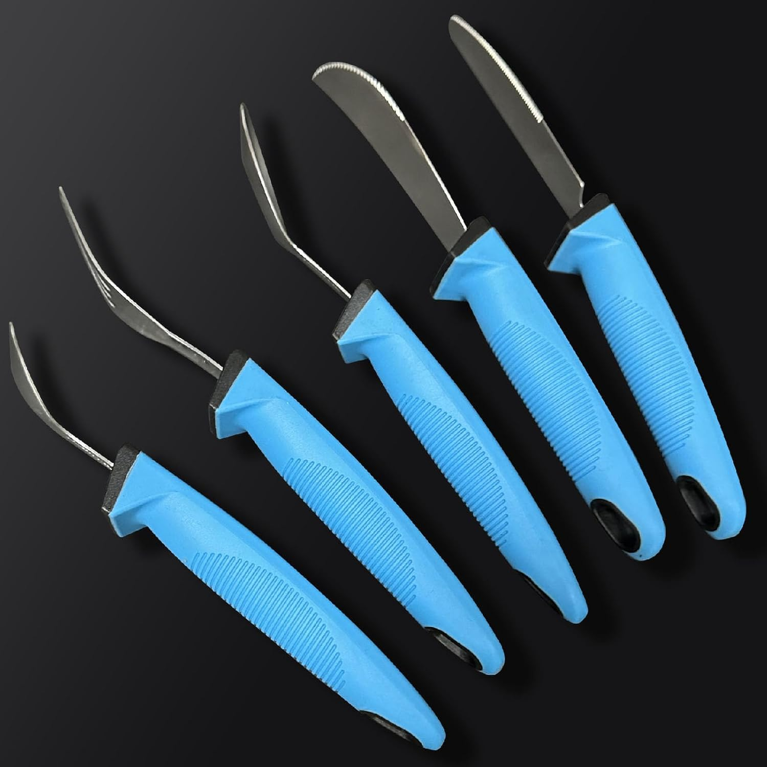 5Pcs Adaptive Cutlery Set, anti Shake Adaptive Utensils Set, Adaptive Flatware Set, with Nonslip Handle for Hand Tremors, Arthritis, Parkinson or Elderly Use (Blue)