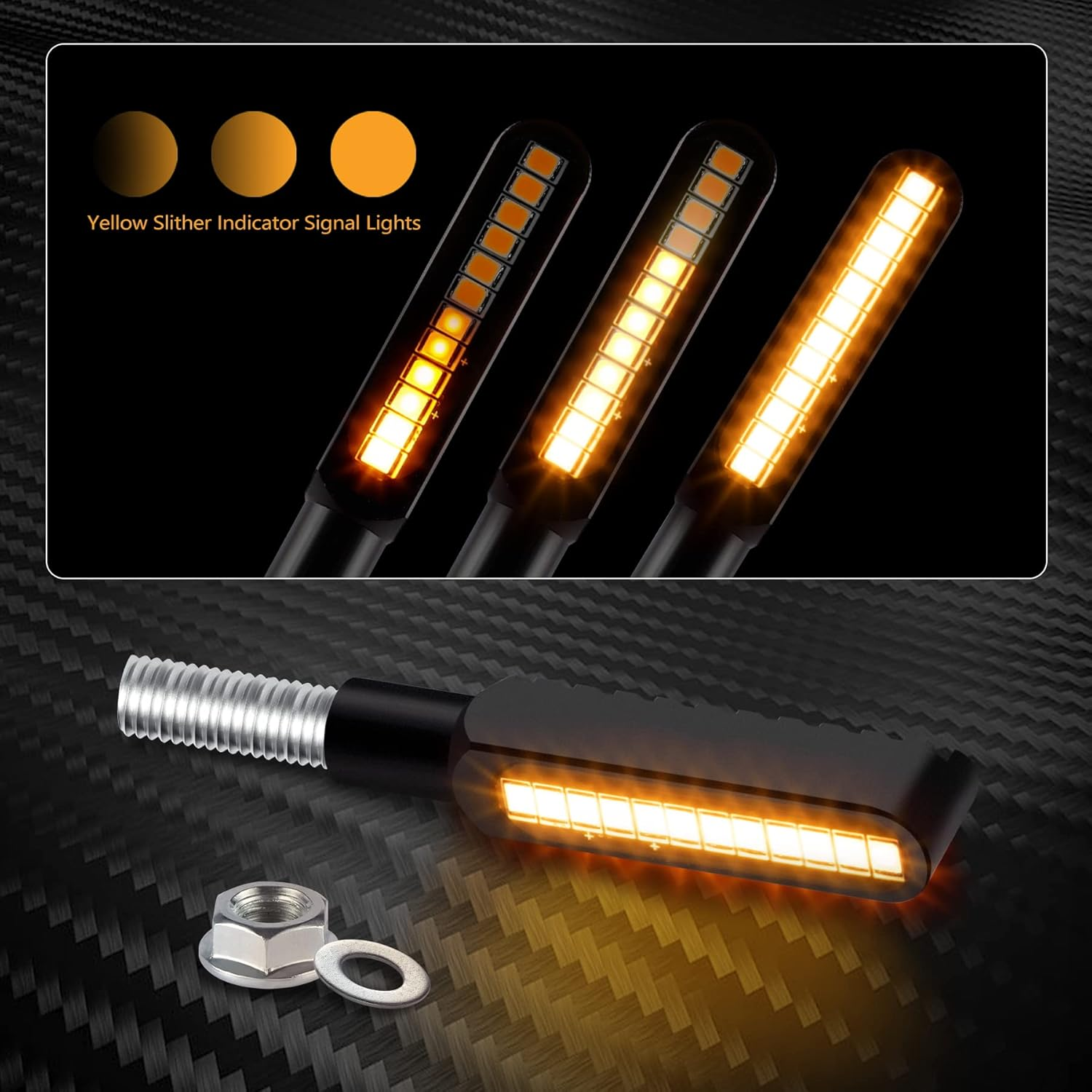 Ifunyled 2PCS Flowing LED Motorcycle Turn Signal Lights, Aluminum Alloy 12V Super Bright Motorbike Front Rear Blinkers Indicators for Harley Honda KTM Kawasaki Suzuki Yamaha - Amber, Black