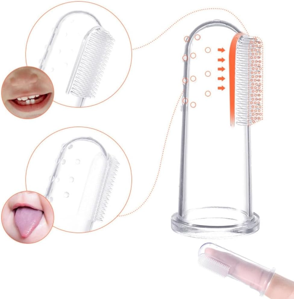Poemtian 3Pcs Baby Finger Toothbrush Silicone Baby Kids Brush Oral Cleaning Transparent Teeth Cleaning Care ​Brush Infant Toothbrush for Newborn with Case image number 3