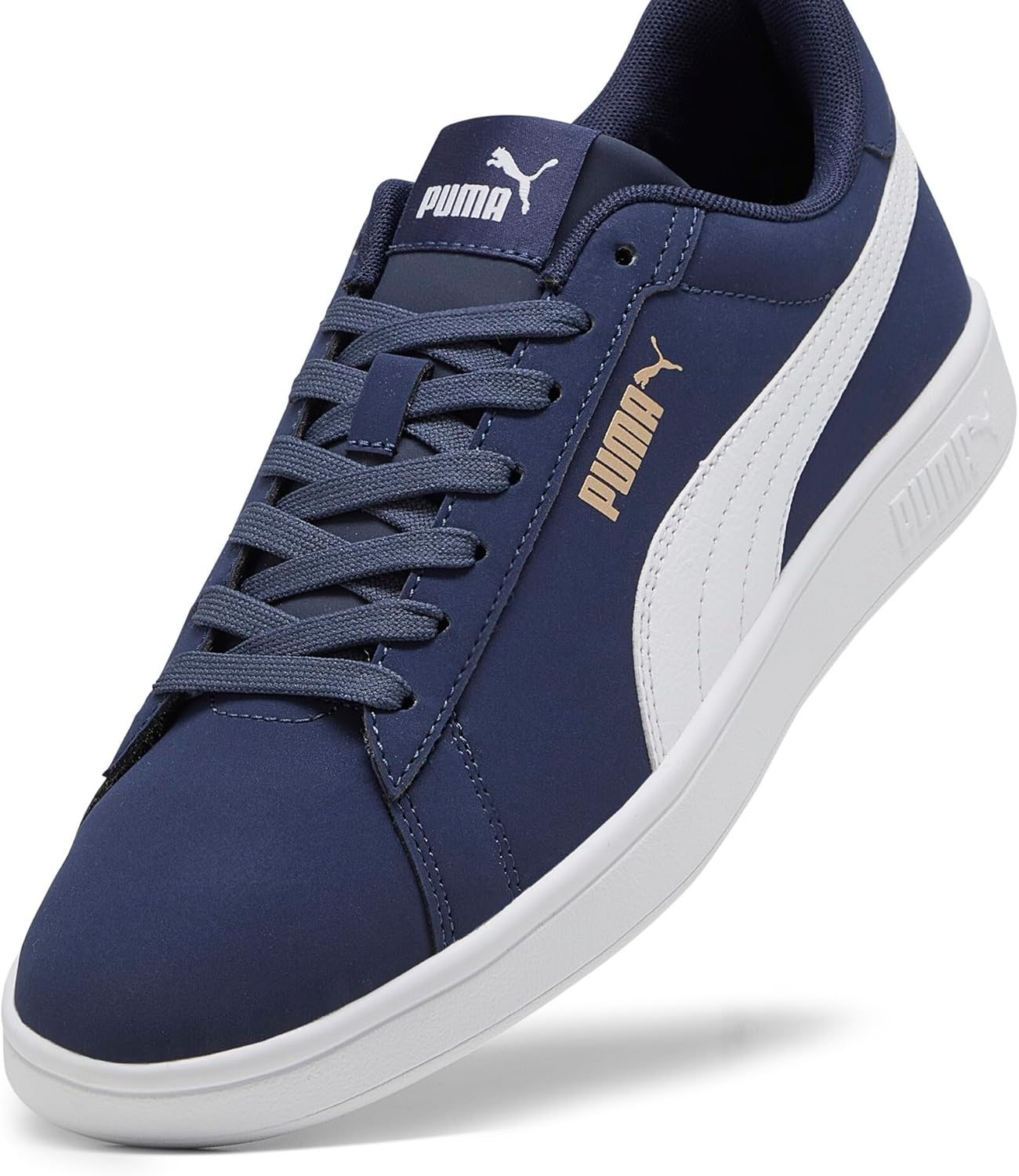 Puma Unisex Smash 3.0 Buck Sneaker, Navy/White/Gold, US 12