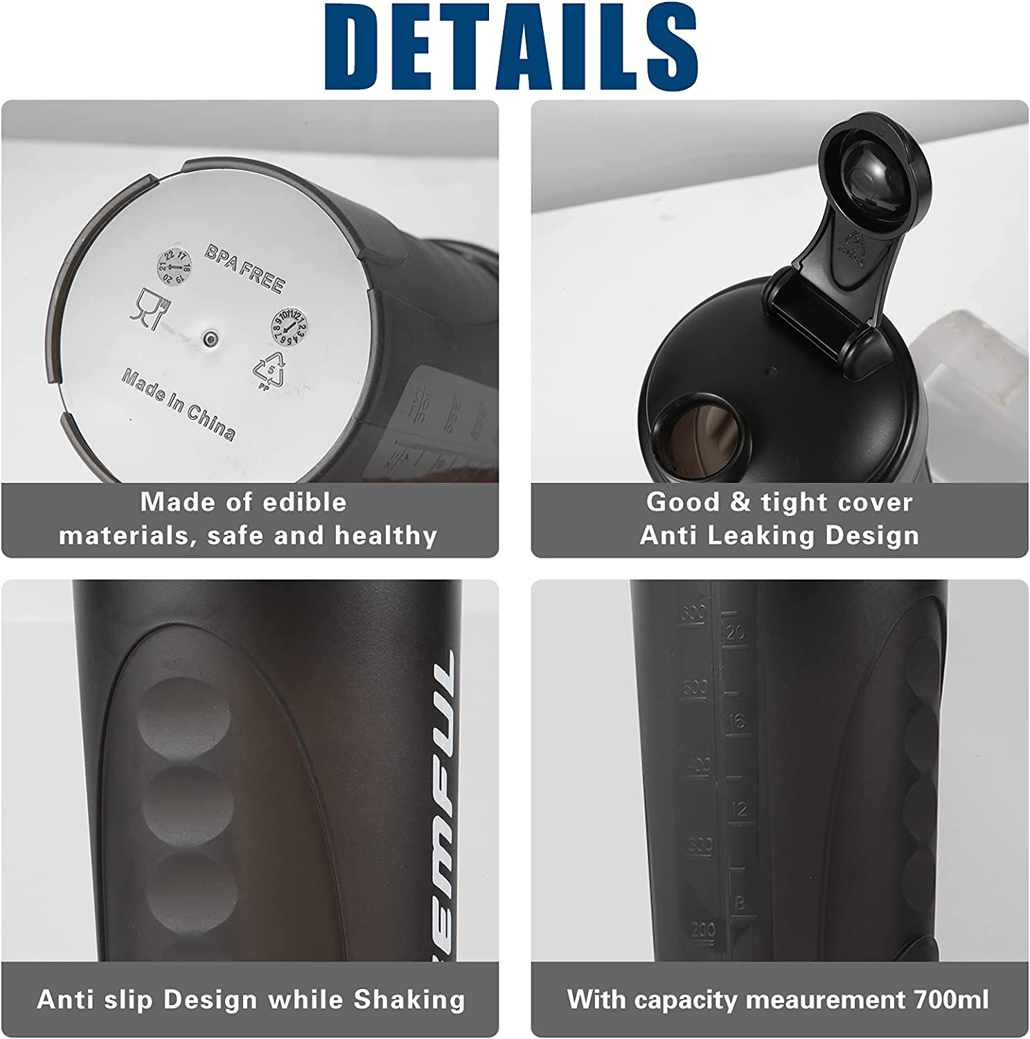 Shaker Bottle for Protein 700Ml Bpa-Free Leak Proof Mixing Blender Cup image number 5
