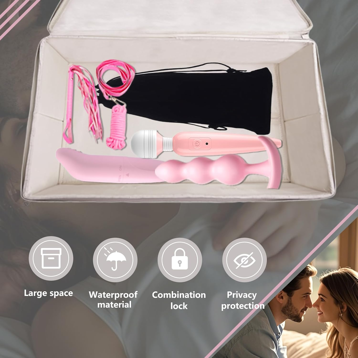 Locking Adult Game Toy Storage Organizer Lock Box Toy Storage Bins Women and Men Game Toys Storage Bags with 2 Drawstring Bags, Large Capacity 15 X 10 X 6.3 Inches