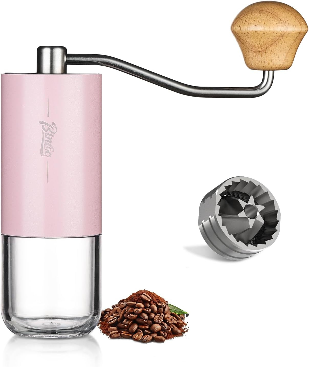 Portable Manual Coffee Bean Grinder - Stainless Steel Conical Burr Hand Coffee Grinder with Adjustable Setting,Double Bearing Hand Espresso Grinder (White)