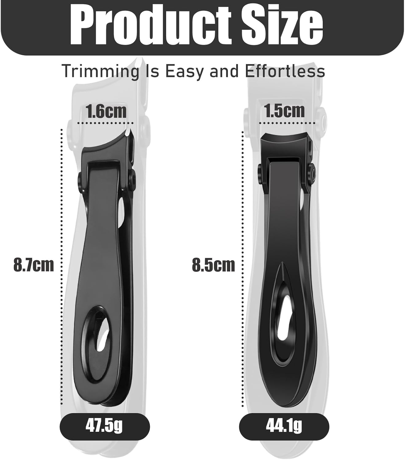 JZS Oversized Thick Nail Clippers for Thick Toenails or Tough Fingernails, Stainless Steel Toenail & Fingernail Cutter Trimmer, Set of 3, Black - Black image number 2