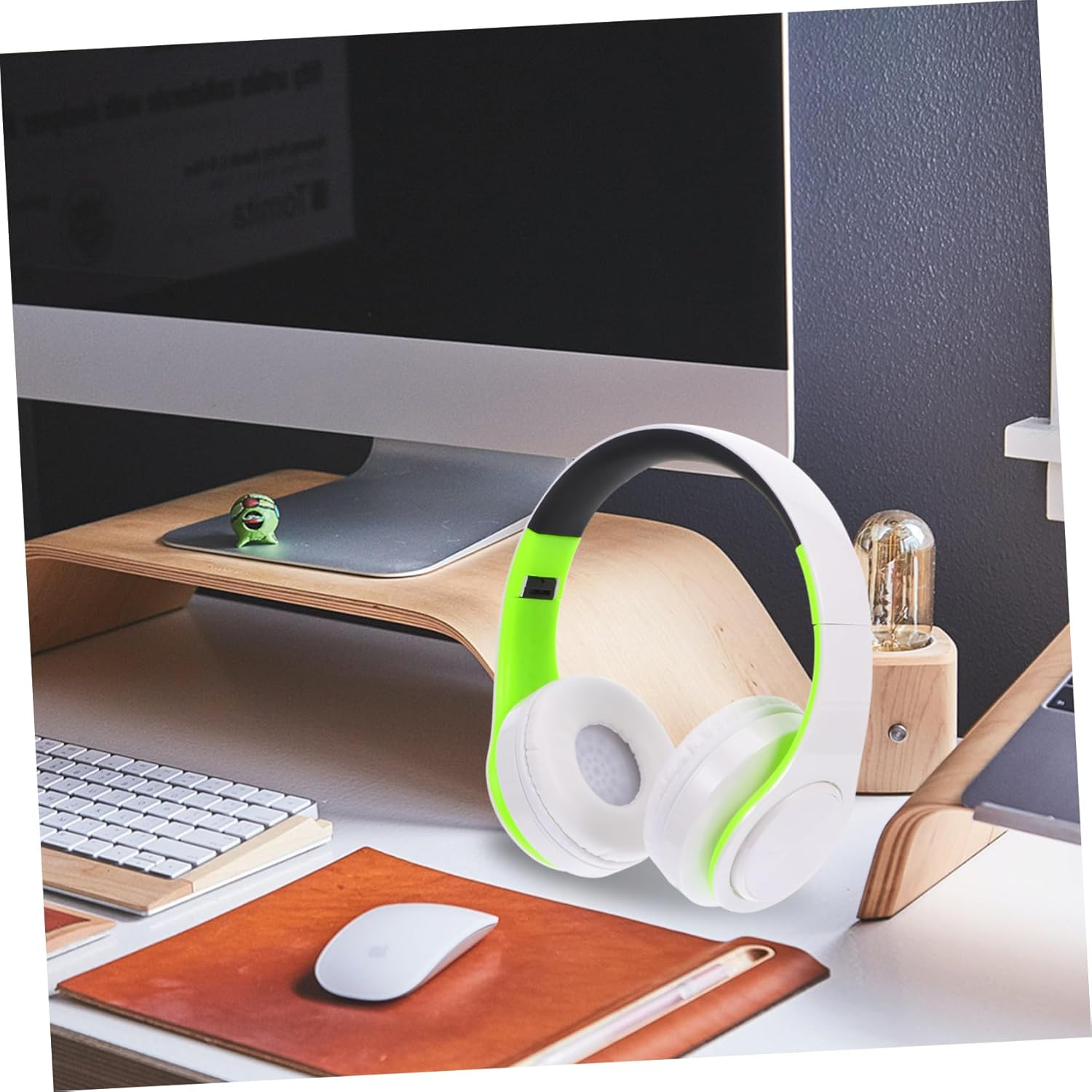 NOLITOY Wireless Headset Over-Ear Foldable Wireless Noise Canceling Headphones for Office and Sports, Compatible with Cellphones, Green and White image number 1
