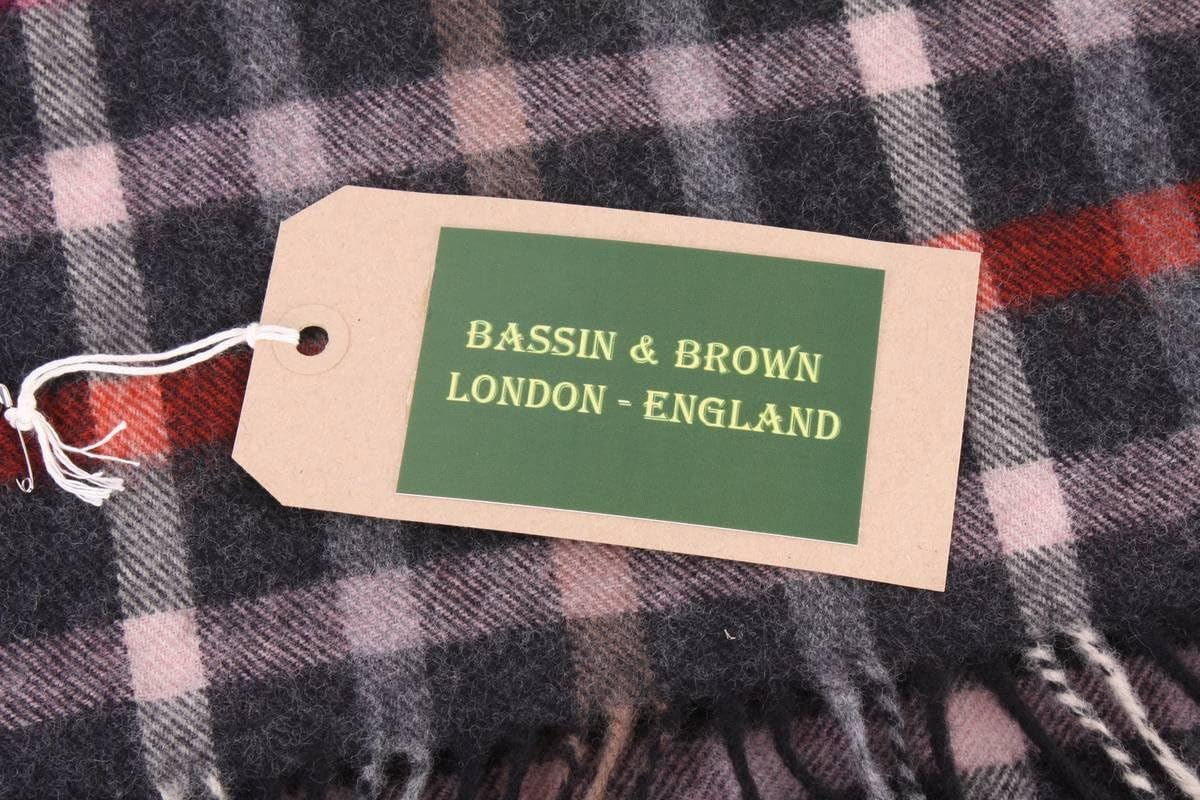 Bassin and Brown Mens Parker Check Wool Scarf - Charcoal/Pink/Red image number 1