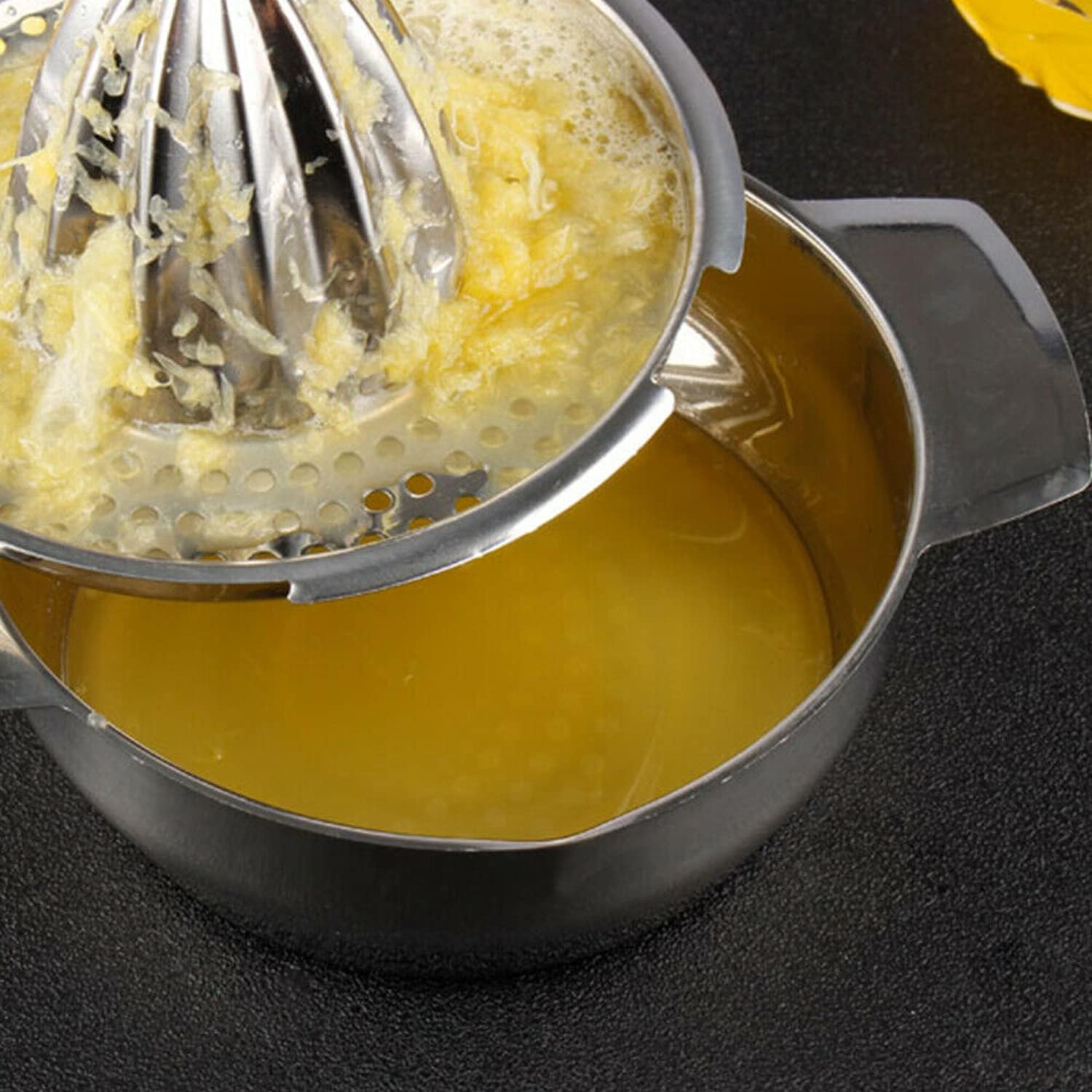 Stainless Steel Fruit Lemon Citrus Orange Juicer Manual Press Squeezer with Bowl Storage image number 4