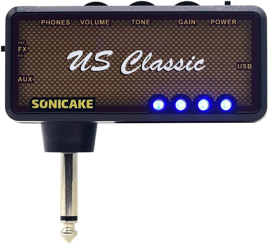 SONICAKE US Classic - Guitar Headohone Amp, Mini Guitar Rechargable Headphone Pocket Amplifier, Built-In Reverb Effects and AUX Input, Plug-In USB Chargable for Bedroom Practice image number 4