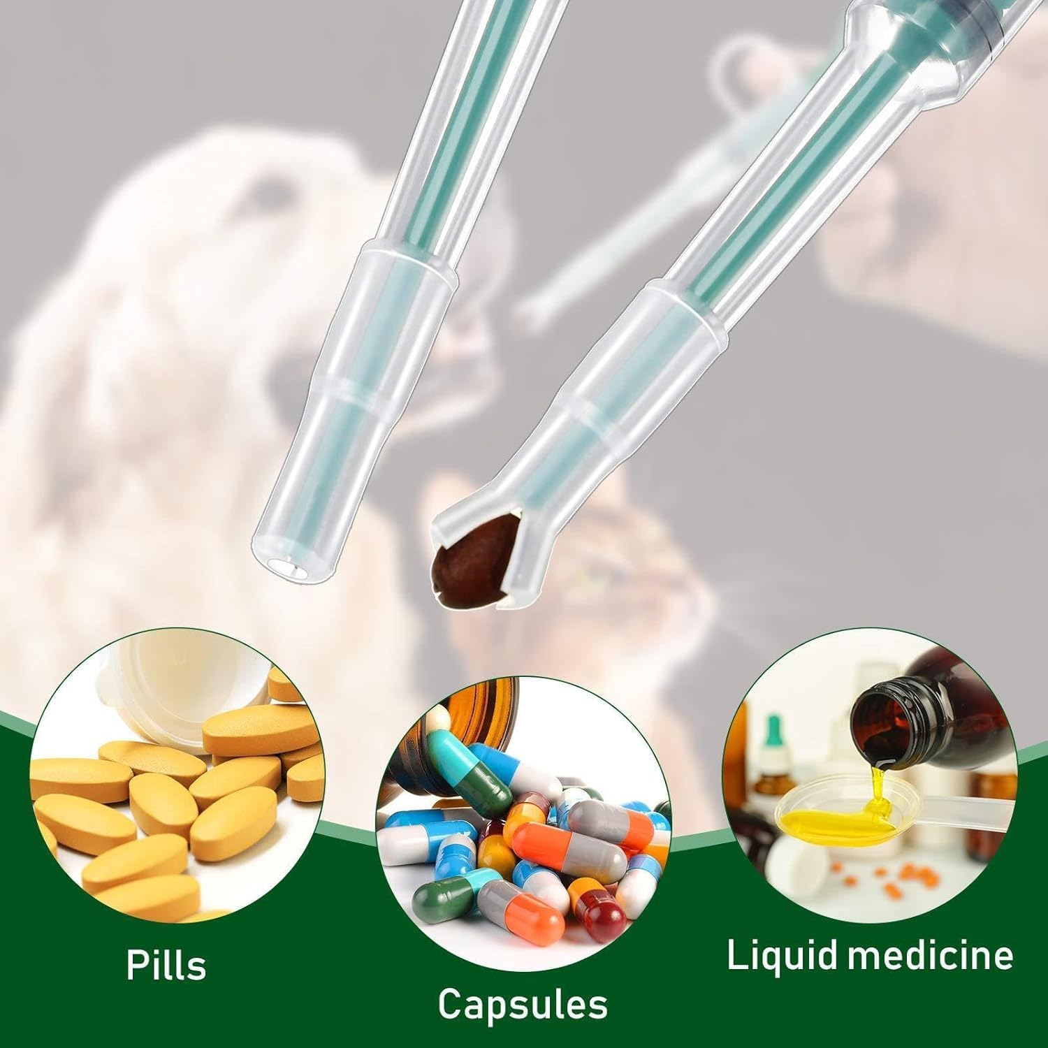 2 Pieces Pet Pill Dispenser Silicone Medicine Feeder Soft Tip Tablet Syringe Popper Tool Pet Medicine Shooter for Feeding Dogs Cats Animals Feeding Dogs Cats Animals (Green, One Size)