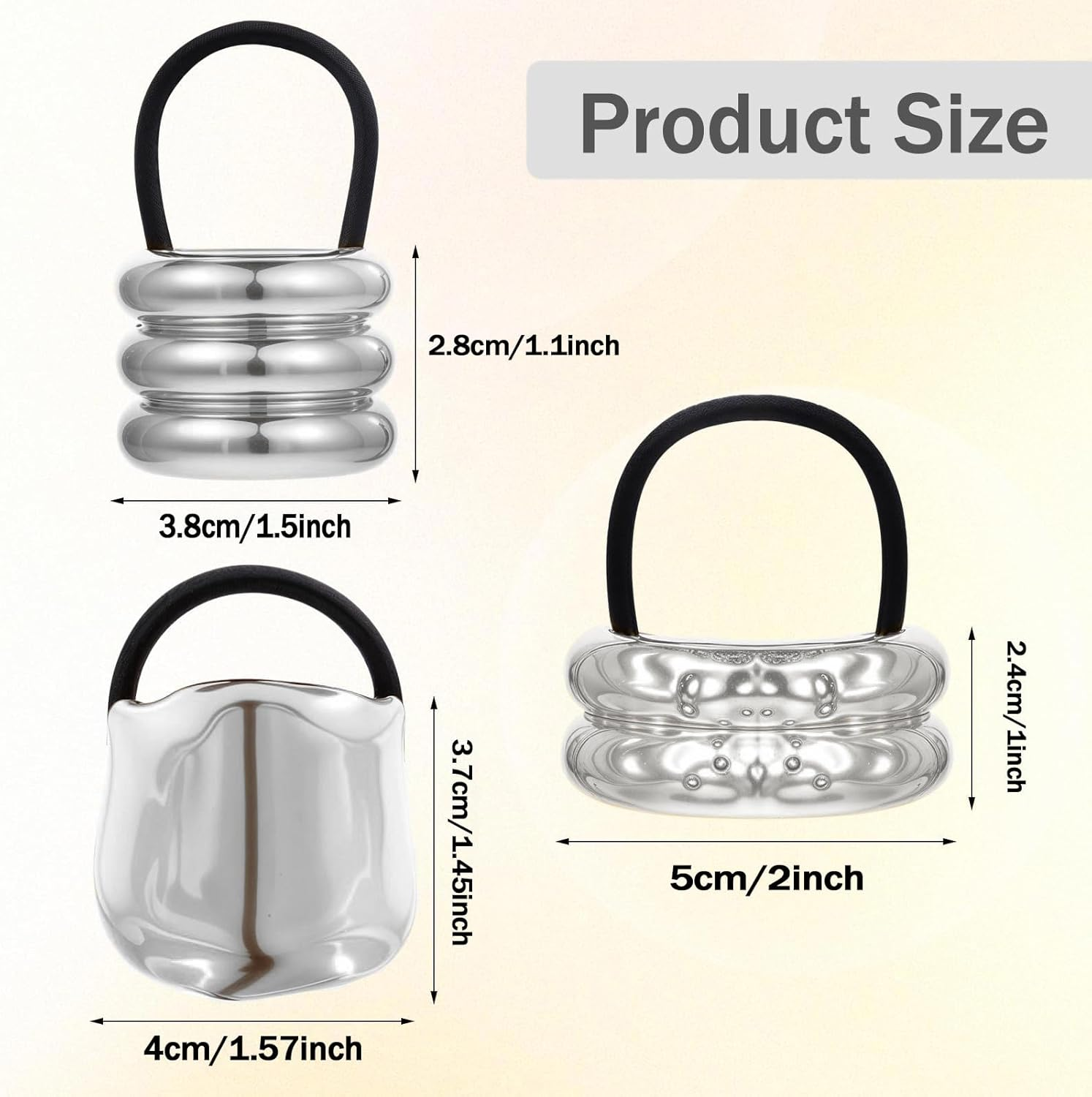 YUBBYSTU 3 Pcs Hair Cuffs for Ponytails, Metal Hair Ties for Thick Hair Ponytail Hair Cuff Silver Hair Ties Hair Wrap Hair Elastic Ties for Women Holder Hair Accessories image number 5