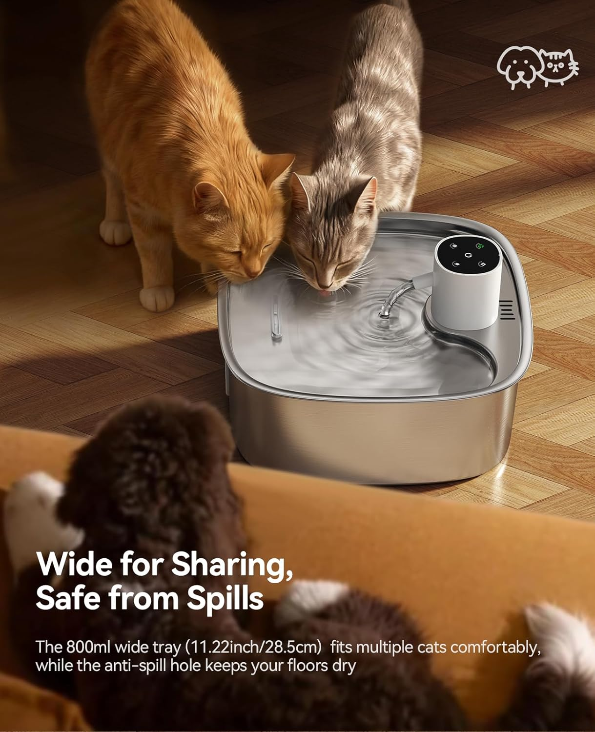 FEELNEEDY 8L Wireless Cat Fountain, 5000 Mah Drinking Fountain for Dogs with 3 Filters, Stainless Steel Cat Fountain, Dishwasher Safe, Improved Radar Sensor