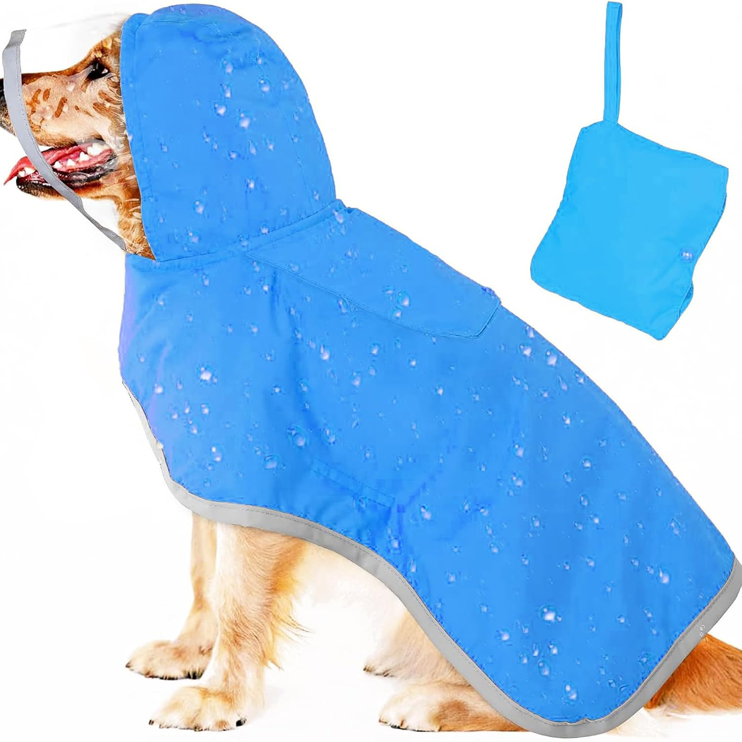 Olsdeeool Adjustable Waterproof Dog Raincoat with Reflective Strip, Lightweight Hooded Pet Rain Jacket with Portable Storage Pocket and Leash Hole (Blue,S) image number 2