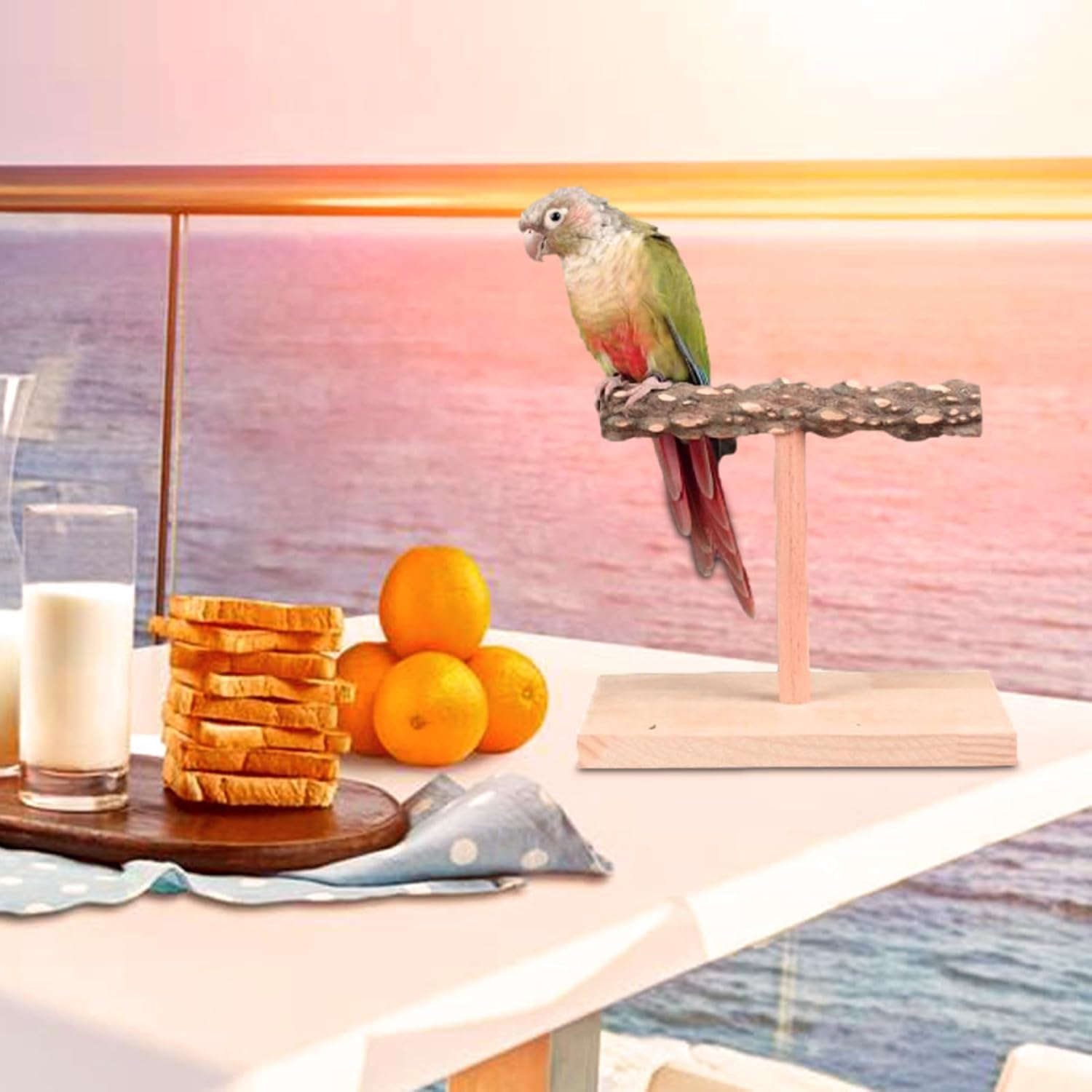 Bird Stand - Endable Bird Platform T Shape, Games Training Station, Pet Training Rack, Tabletop Parrot Toy | Bird Stand with Sturdy Handle for Cockatiel Macaw Tiger Indoor image number 2