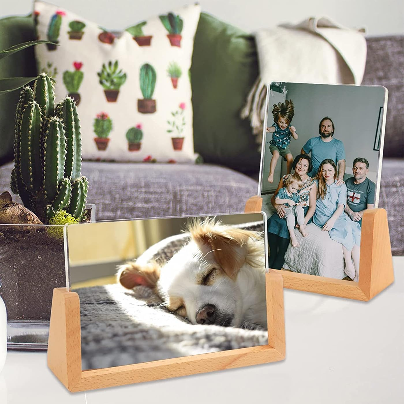 5X7 Wood Picture Frame Set of 2 Rustic Wooden Photo Frames with Base U Shaped Double Sided High Definition Acrylic Covers Menu Holder Sign Card Stand for Tabletop or Desktop Display,Vertical Frame