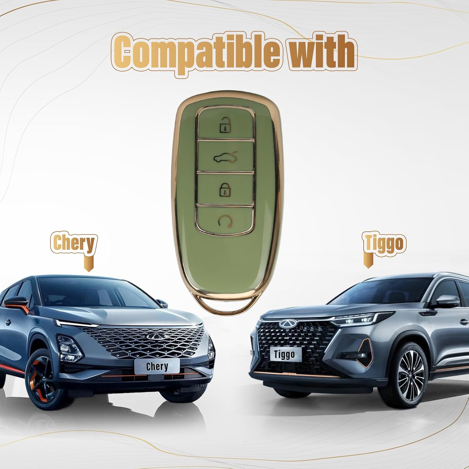 Fiohiros 2 Pcs Car Smart Key Fob Case TPU Car Key Protection Cover Compatible with Chery Omoda 5 Compatible with Tiggo 8 Pro (Green) image number 4