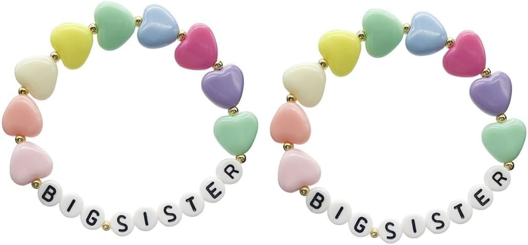 2 Pack Big Sister Gifts for Little, Pastel Rainbow Heart Rainbow Ball Big Little Sister Bracelet Big Sister Announcement, Sister Birthday Jewelry image number 3