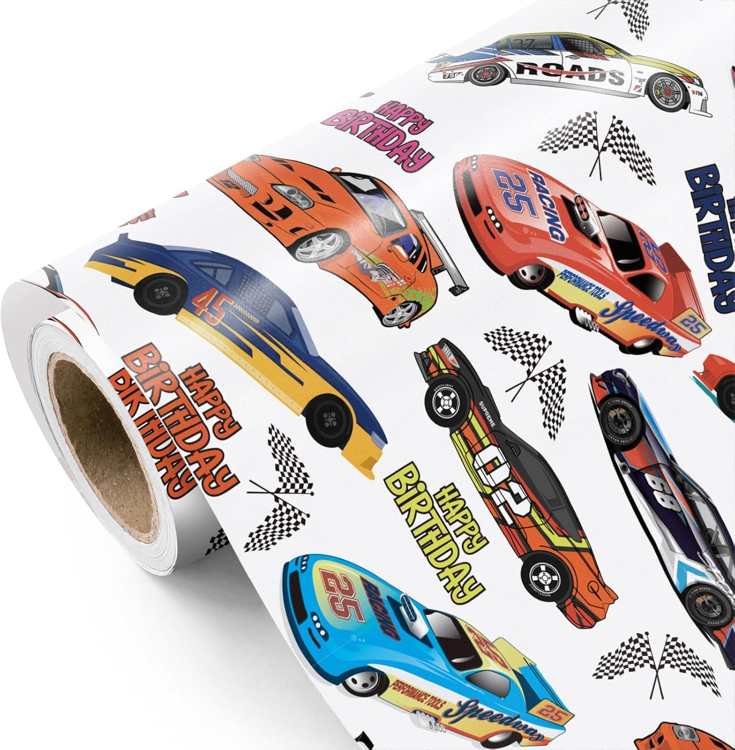 WRAPAHOLIC Checkered Flag Wrapping Paper Roll - 17 Inch X 16.5 Feet - Race Car Wrapping Paper for Kids Birthday, Girls Boys Birthday, Baby Shower