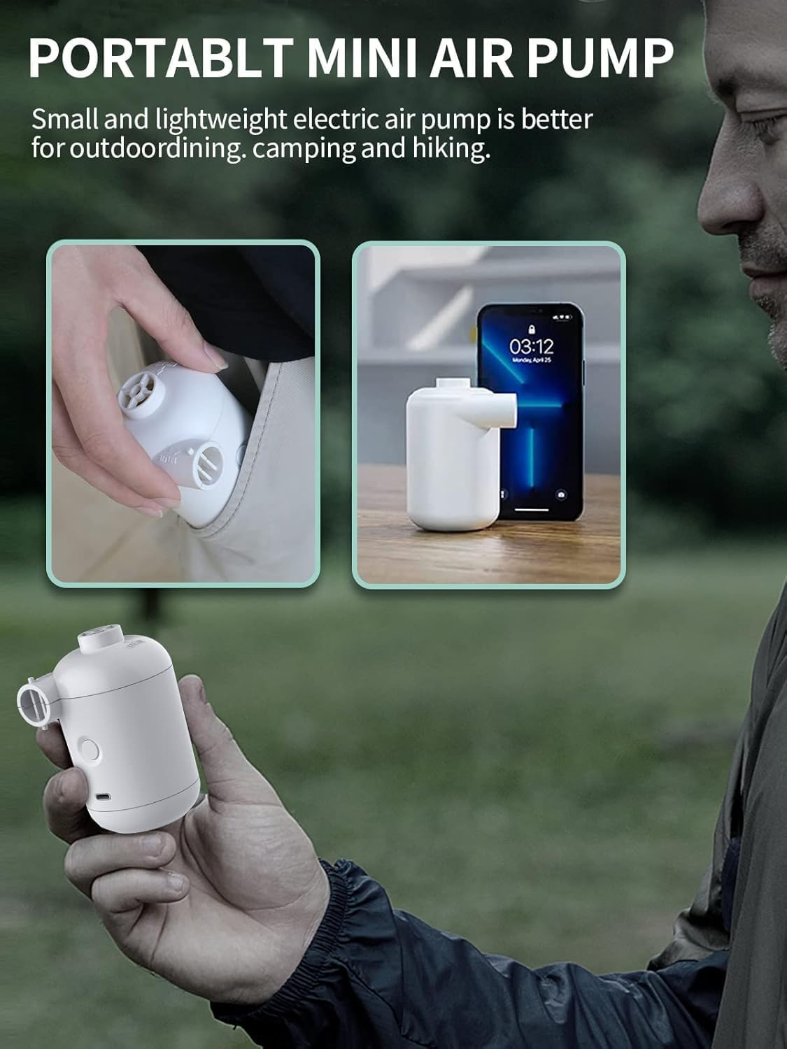 B-Qtech Electric Mini Air Pump for Inflatables, Rechargeable Portable USB Electric Air Pumps Quick Inflator and Deflator Pump, 4 Nozzles for Mattress Outdoor Camping Pool Boat Type C Charging image number 1