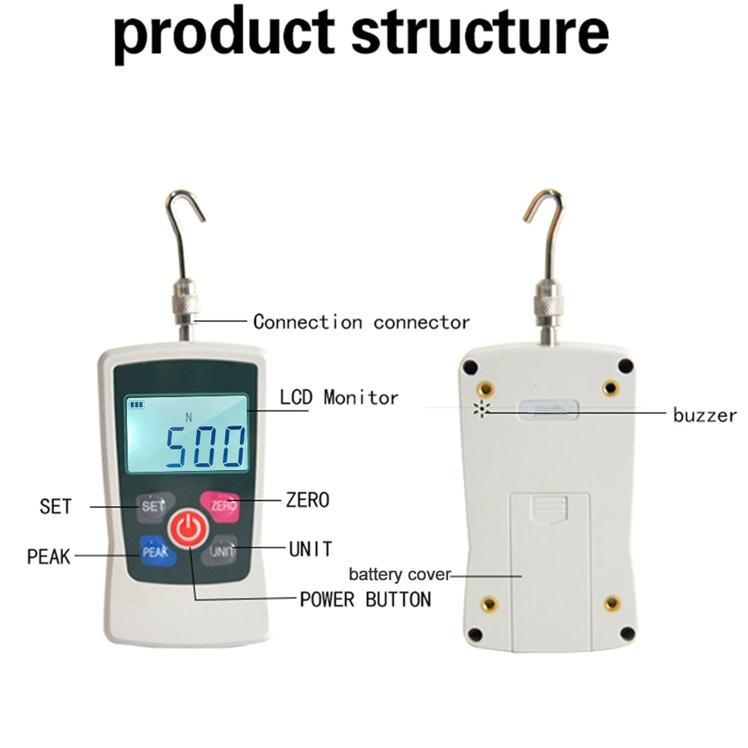 Push Pull Dynamometer Meter Digital Force Meter Tension Pressure Thrust with N LB Kg Oz Units