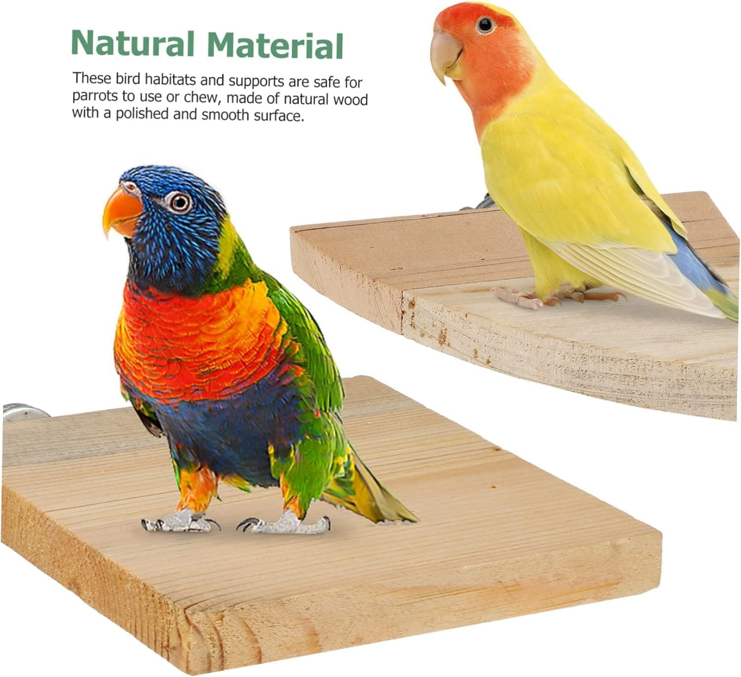 Ksngtixe 2Pcs Natural Wooden Bird Perch Stands, Flat Platform for Small Parrots, Cockatiels & Parakeets - Easy Install Cage Accessories for Playtime, Chewing Fun & Climbing image number 5