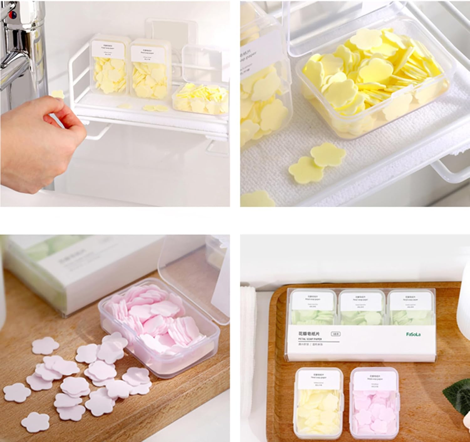 Tikapo 3-Pack (300Pcs) Petal Soap Paper Sheets in Clear PP Box, Portable Disposable Nature Foaming Hand Paper Soap Sheet for Hiking, Camping, Backpacking image number 5