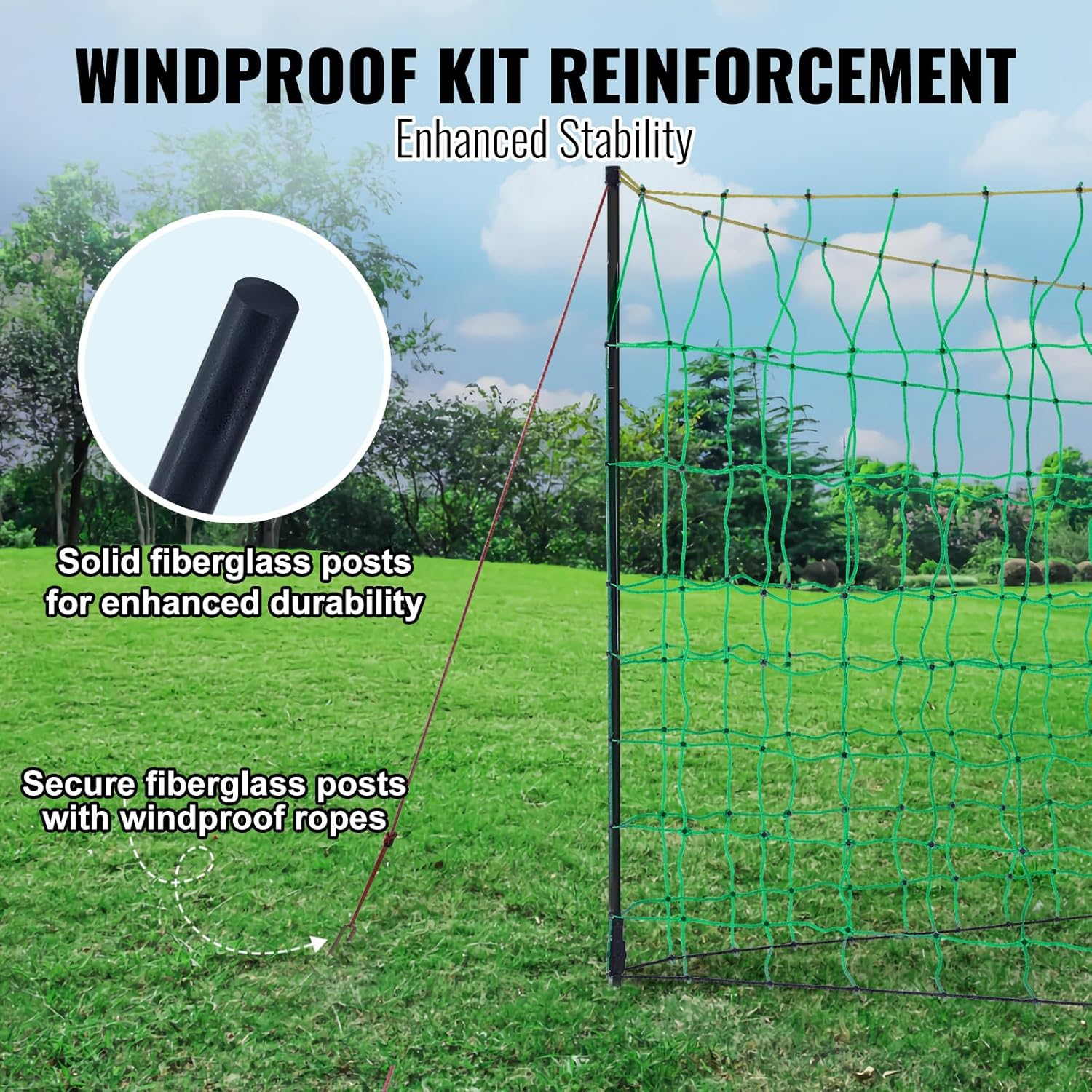 VEVOR Electric Fence Netting, 0.88 X 49.98 M, PE Net Fencing with Posts & Double-Spiked Stakes, Utility Portable Mesh for Goats, Sheep, Lambs, Deer, Hogs, Dogs, Used in Backyards, Farms, and Ranches image number 1