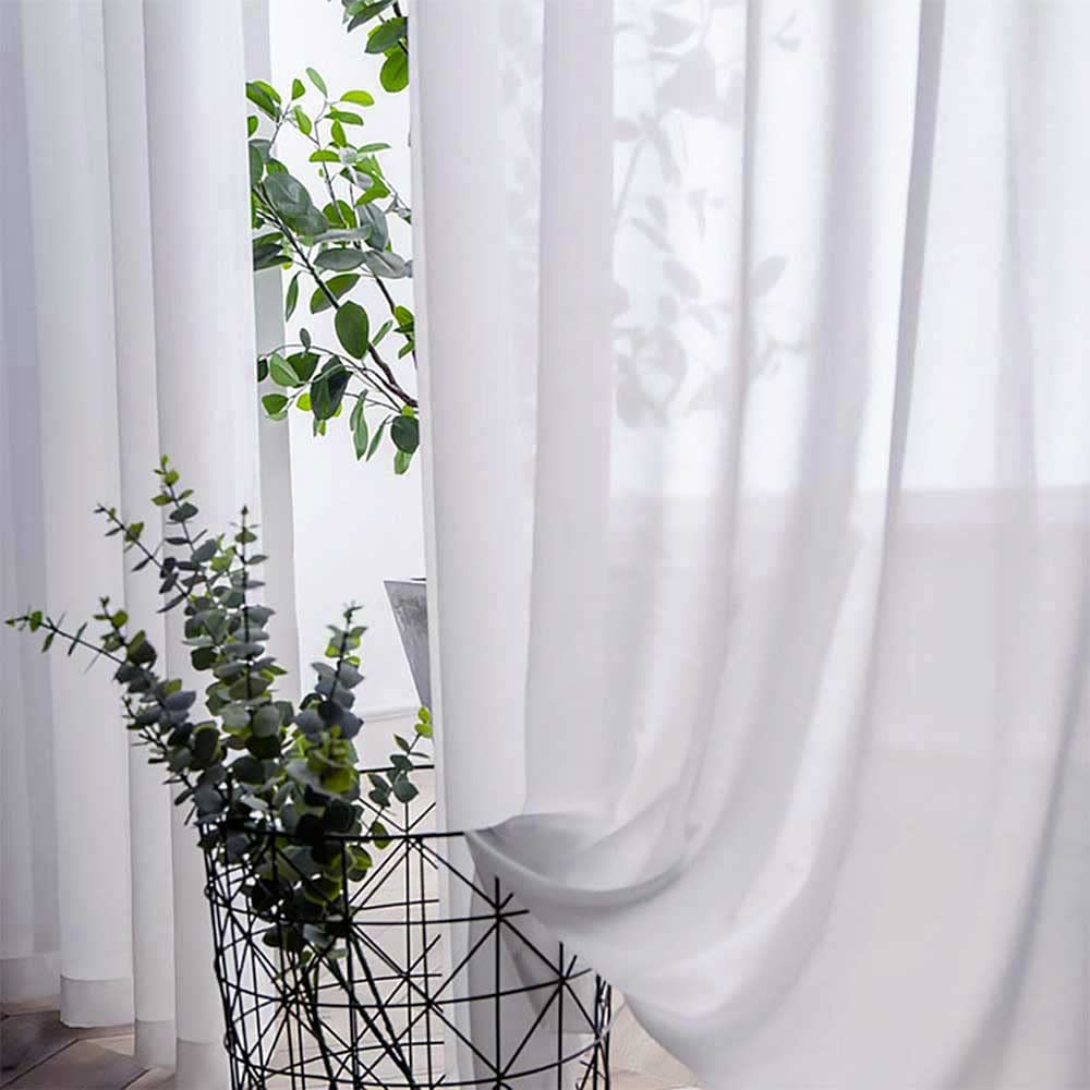 Set of 2 Luxton White Sheer Curtains, Rod Pocket Voile Curtain Panels 140X213Cm (White Colour) - Black image number 6