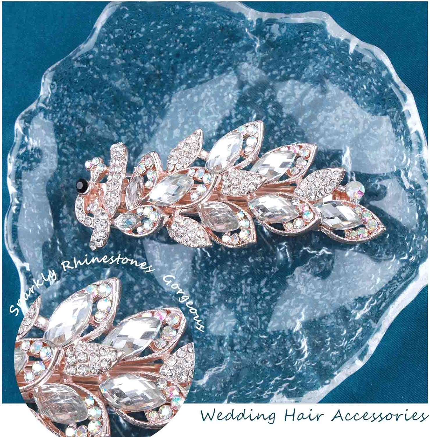 Tseenyi Crystal Peacock Hair Clip Rhinestone Gemstone Hair Clip Vintage Crystal Hair Clip Peacock Hair Clip Bling Bridal Wedding Headpiece for Women and Girls (With Transparent Crystal) image number 6