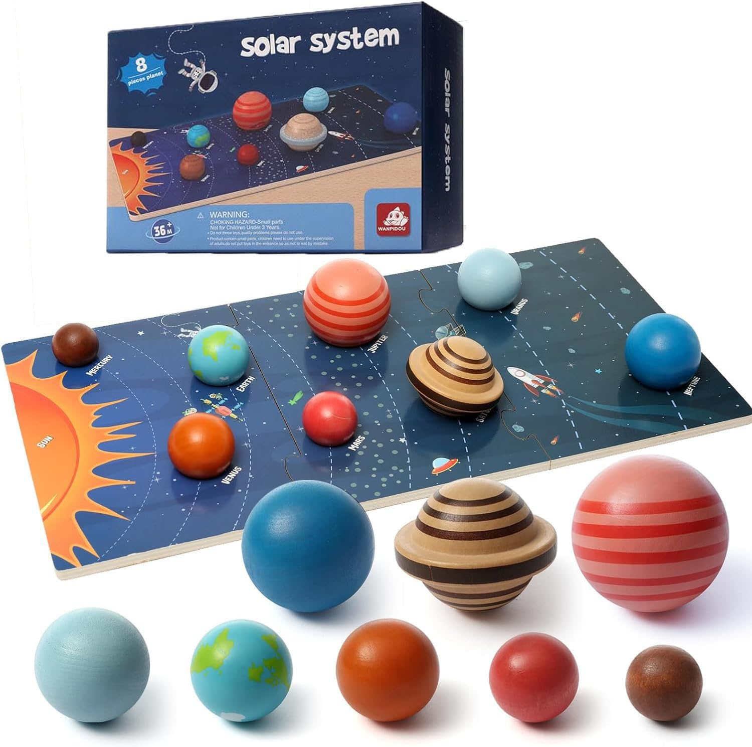 Planet Toys Montessori Wooden Solar System Model, Educational Toys for Kids 3-5, Preschool Learning Puzzle, Space Learning Toy, Planets for Kids (3D Planet) image number 6