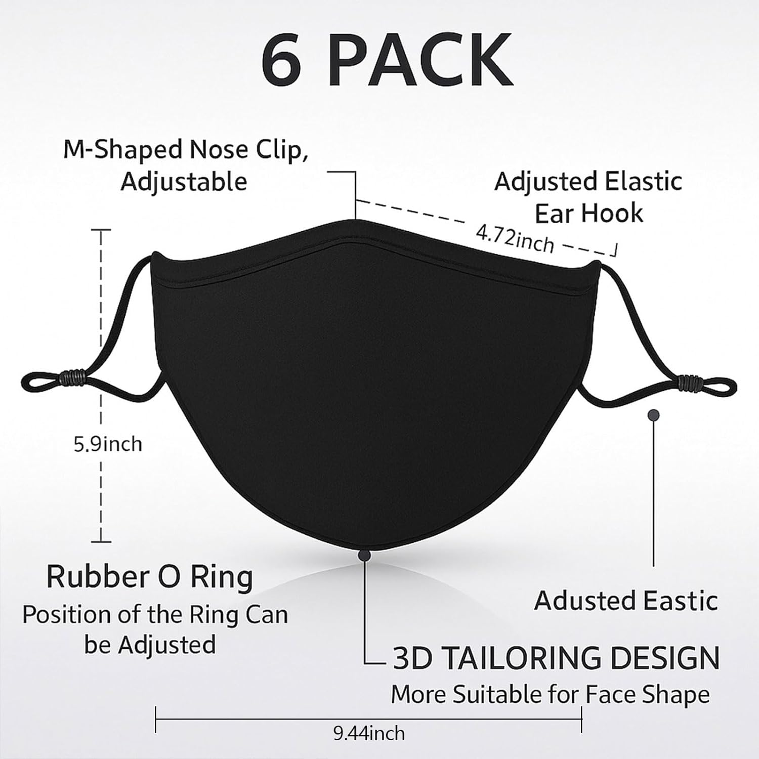 Reusable Black Cloth Face Mask - Adjustable Ear Loops, Comfortable Fit, Washable, Breathable, Soft Cotton Fabric, Anti-Dust, Suitable for Adults & Outdoor Use - Damaill image number 2