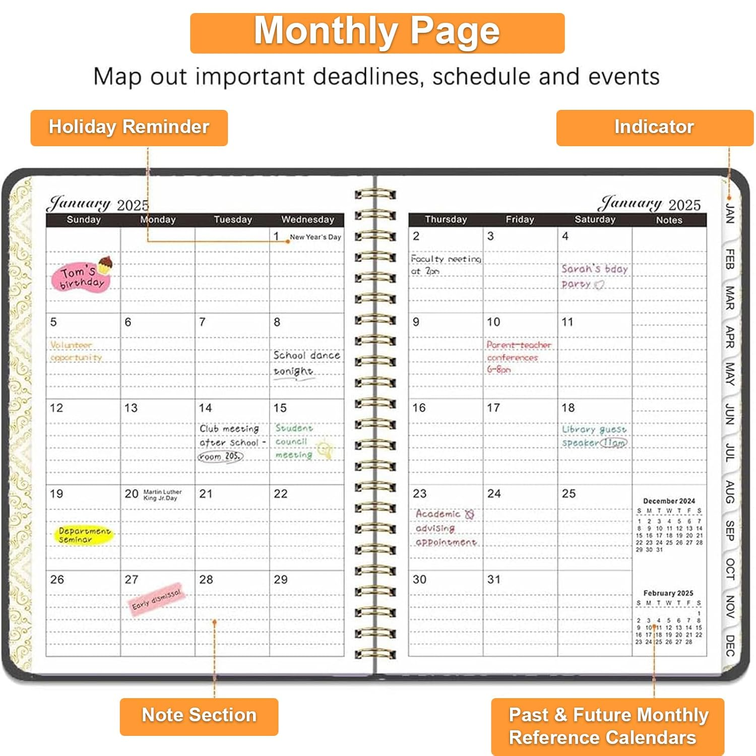 Lined Spiral Journal Notebook, A5 Weekly and Monthly Plan Ruled Journals for Writing, Hardcover Notebooks for Work,Note Taking and Office School Supplies (Black)